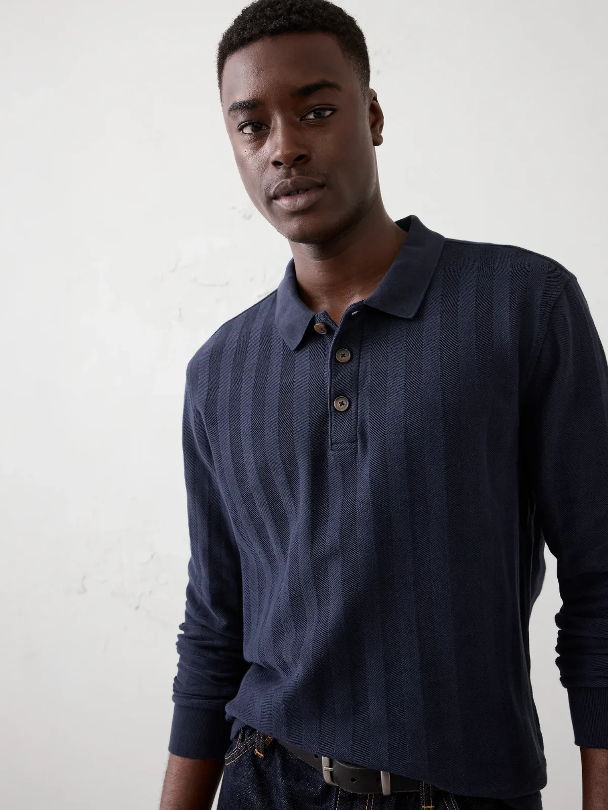 Washed Herringbone Sweater Polo by Banana Republic