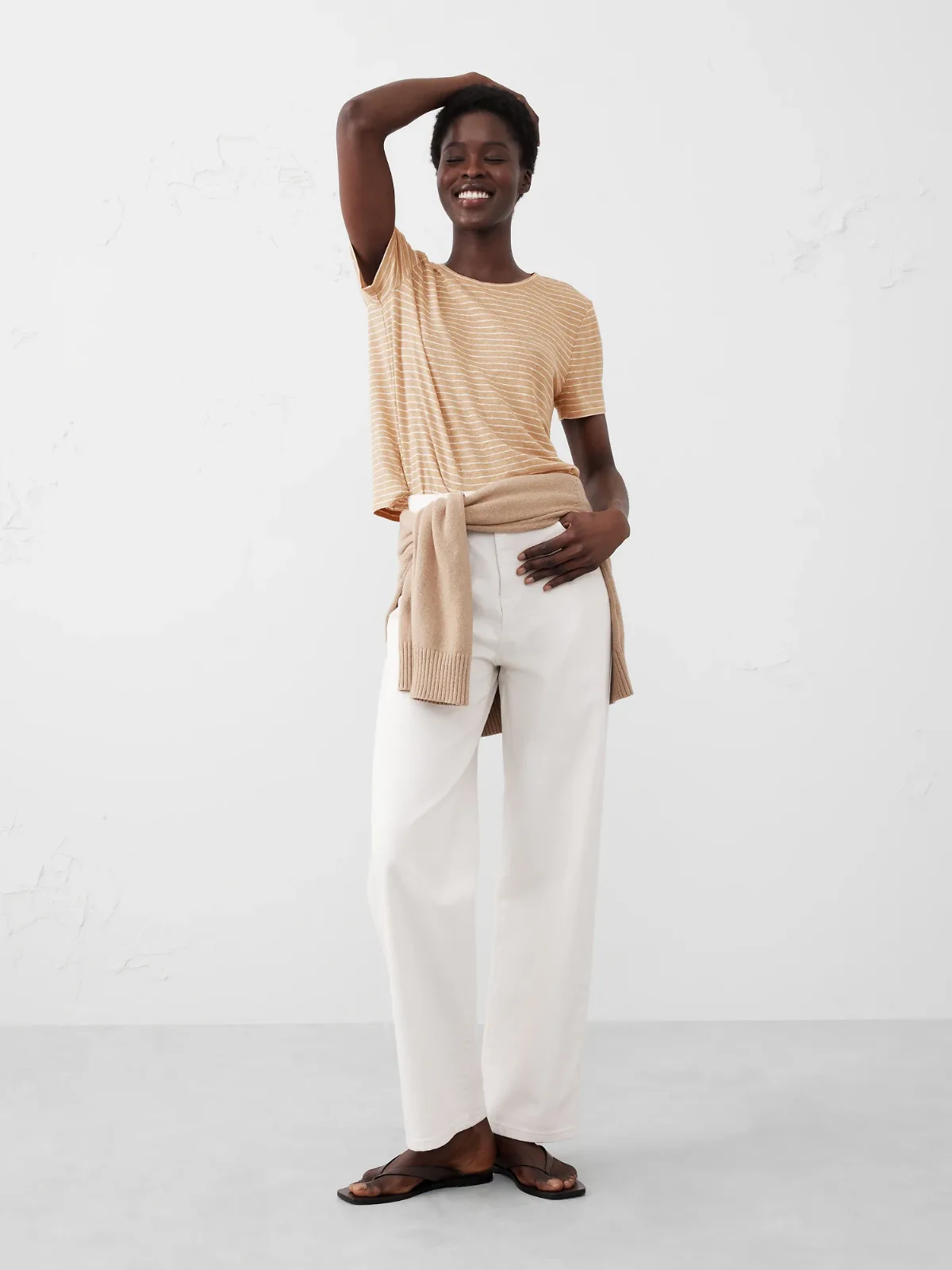 Linen-Blend Crew-Neck Top by Banana Republic