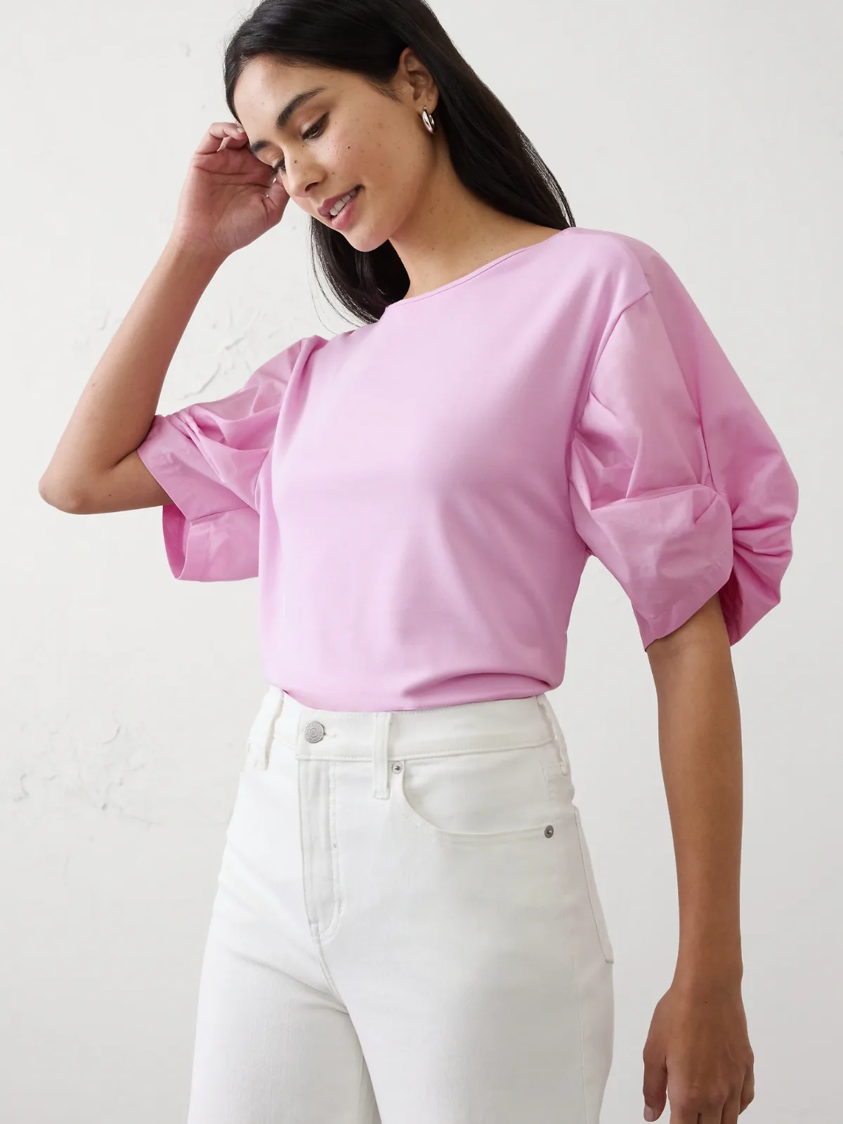 Mixed Media Volume-Sleeve Top by Banana Republic