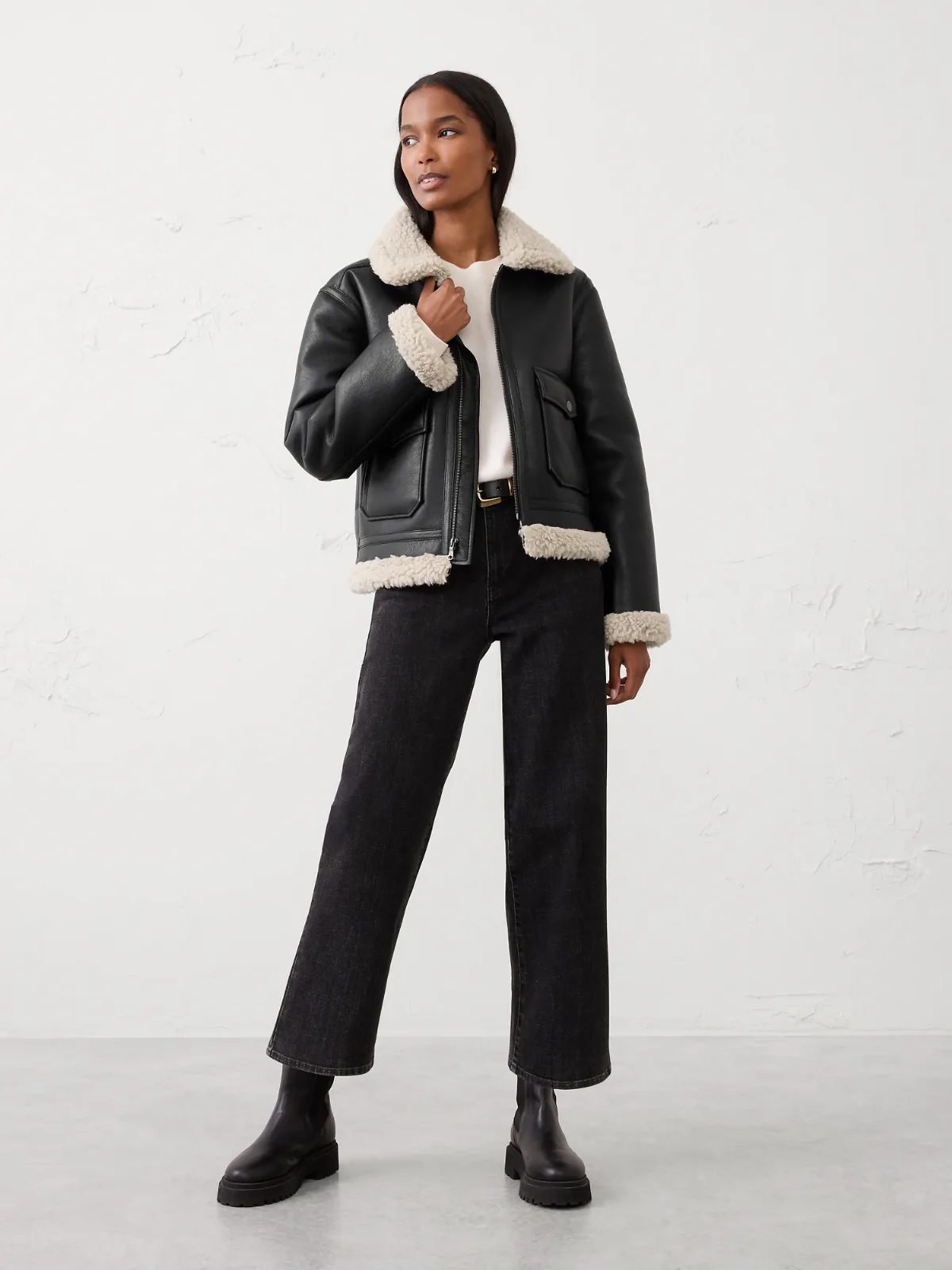 Faux Shearling Vegan Leather Bomber Jacket by Banana Republic