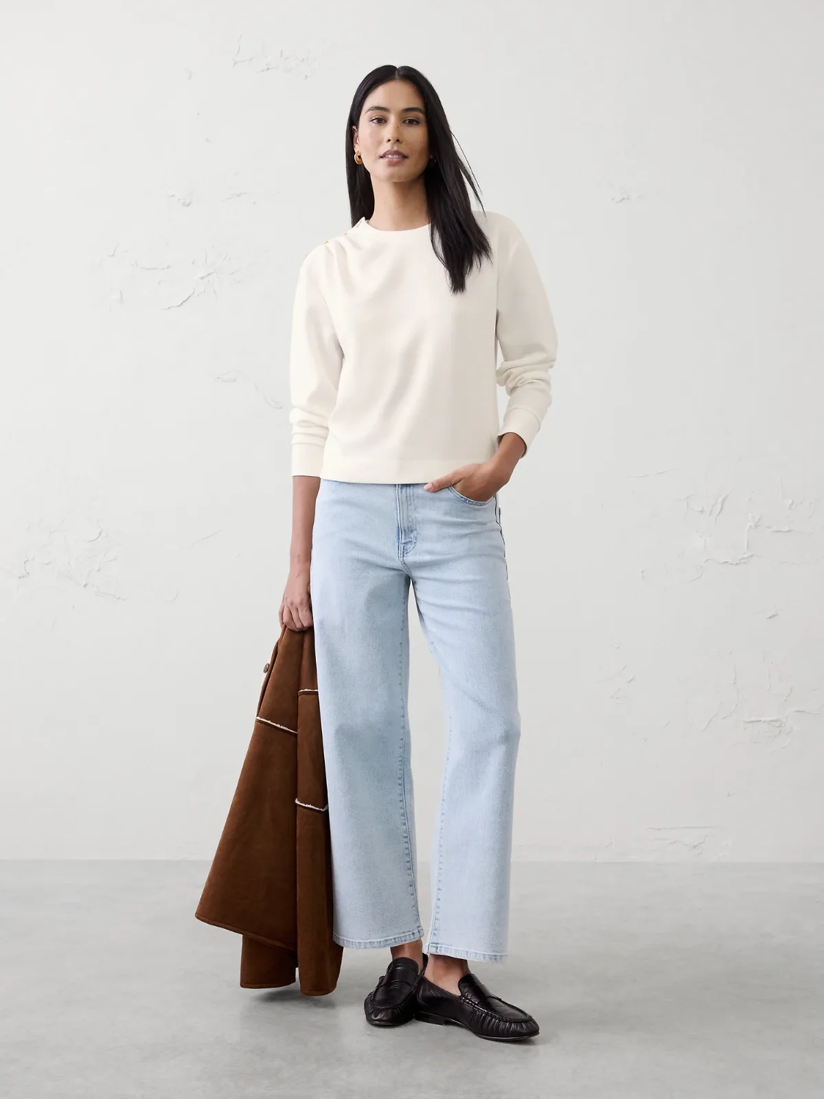 Knit Button-Shoulder Top by Banana Republic