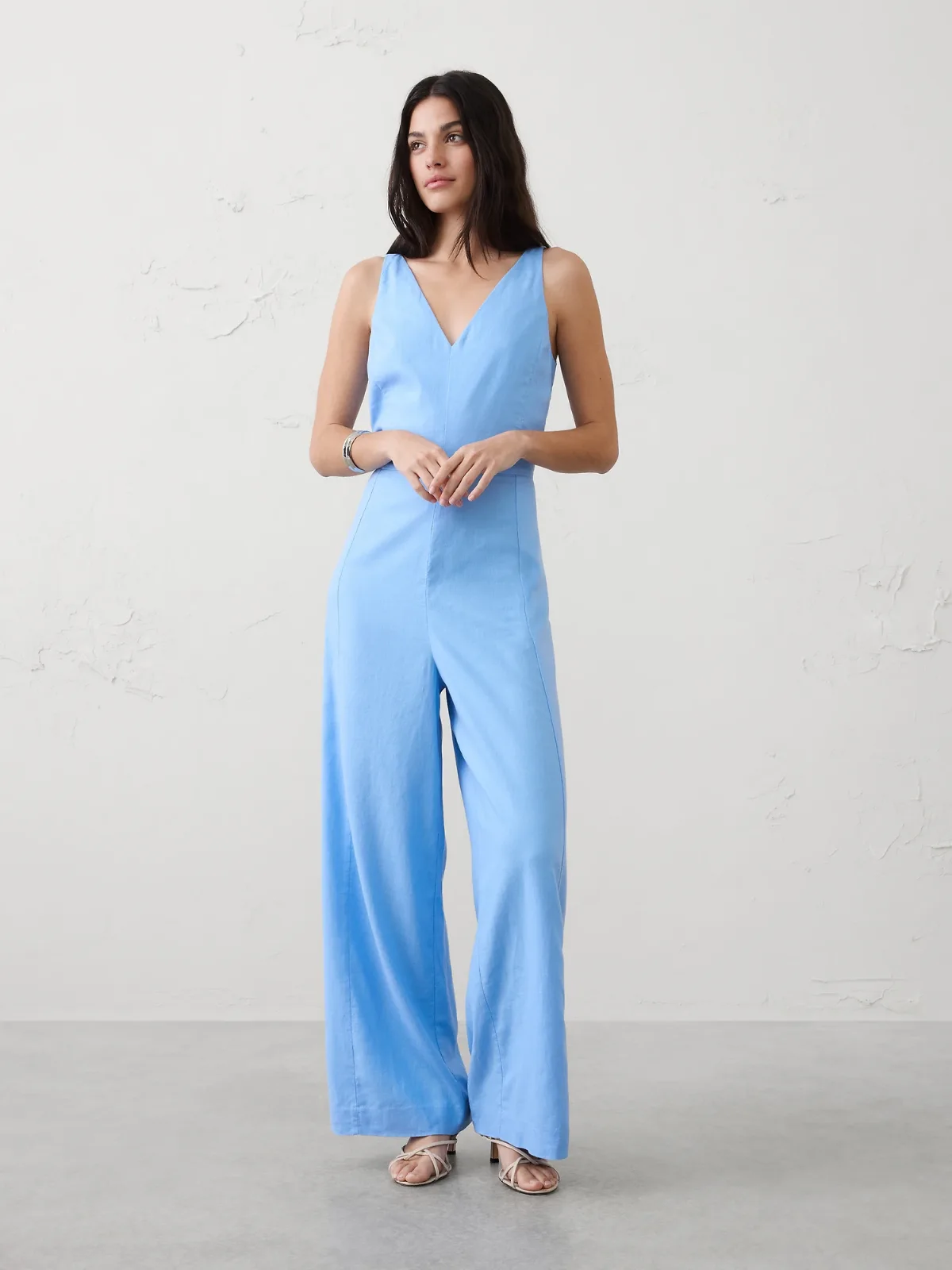 Linen-Blend Vee-Neck Jumpsuit by Banana Republic