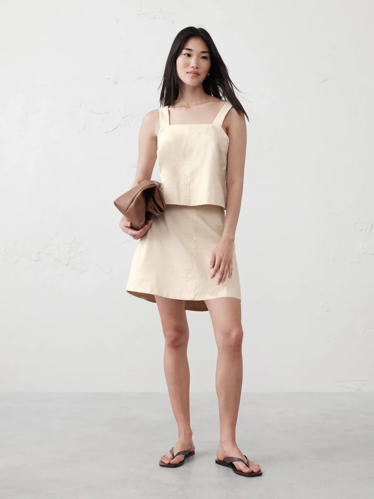 Linen-Blend Boxy Topstitch Tank by Banana Republic