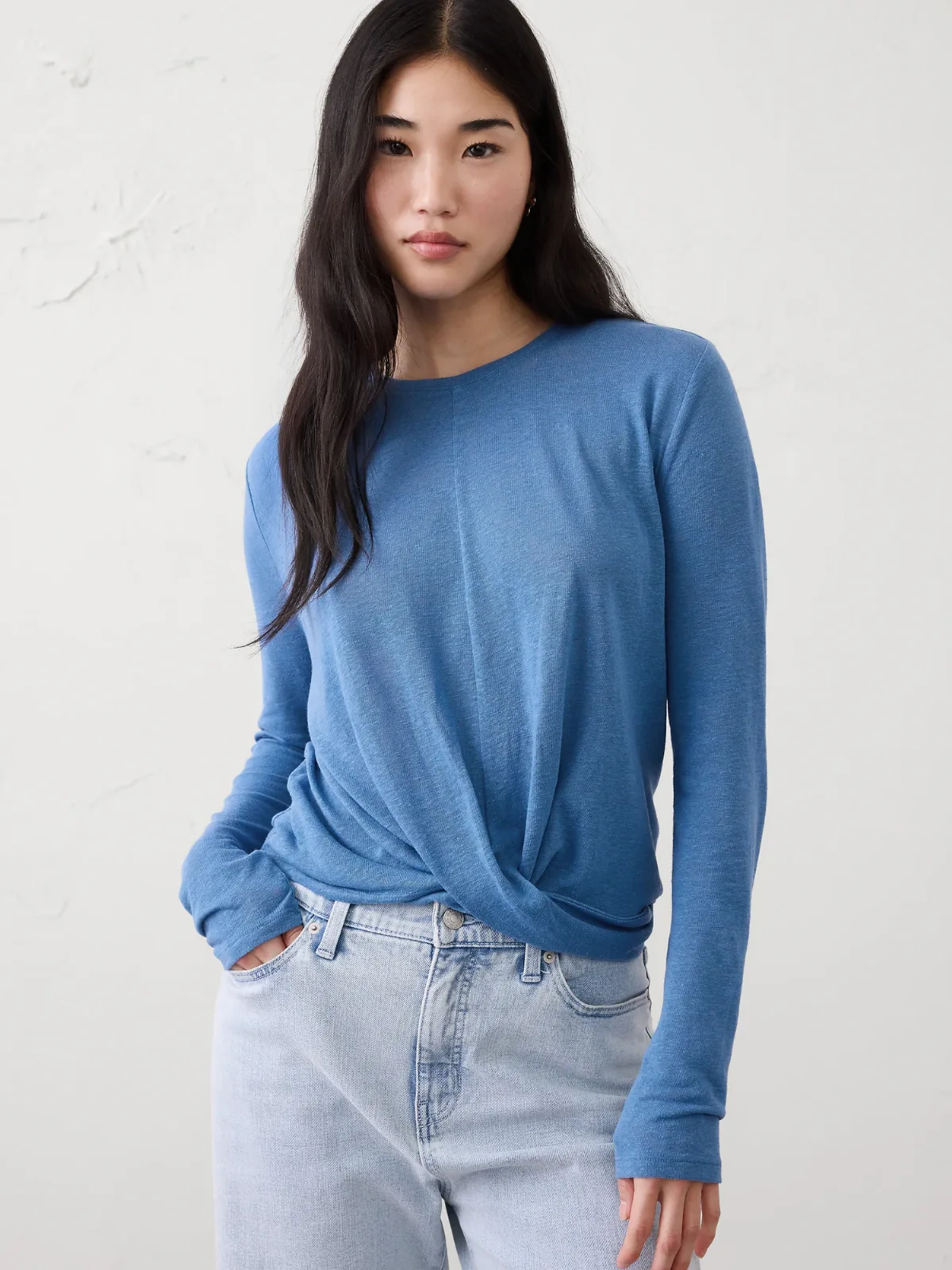 Linen-Blend Twist T-Shirt