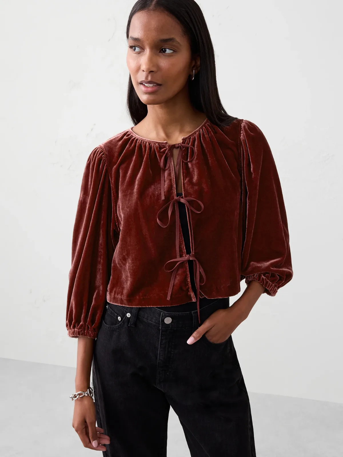 Velvet Tie-Front Top by Banana Republic