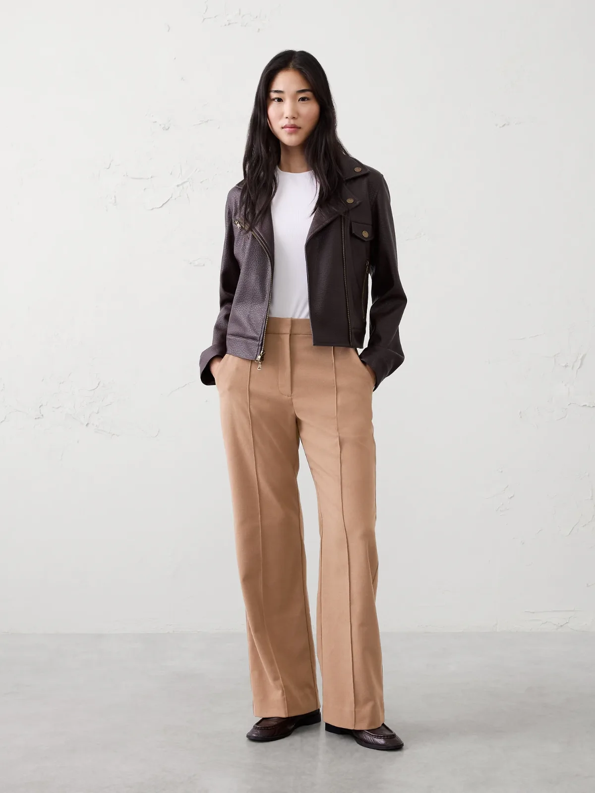 Wide-Leg High-Rise Brushed Pintuck Trouser by Banana Republic
