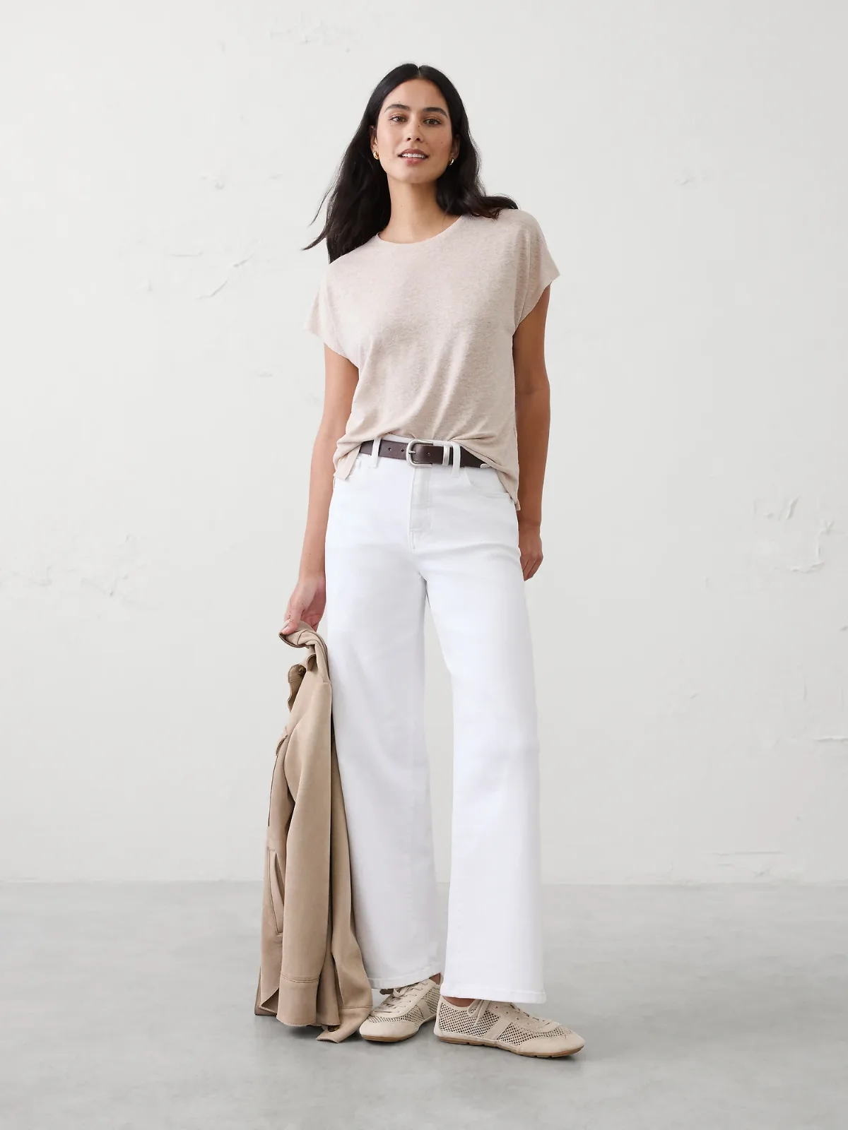 Linen-Blend Cap-Sleeve T-Shirt by Banana Republic