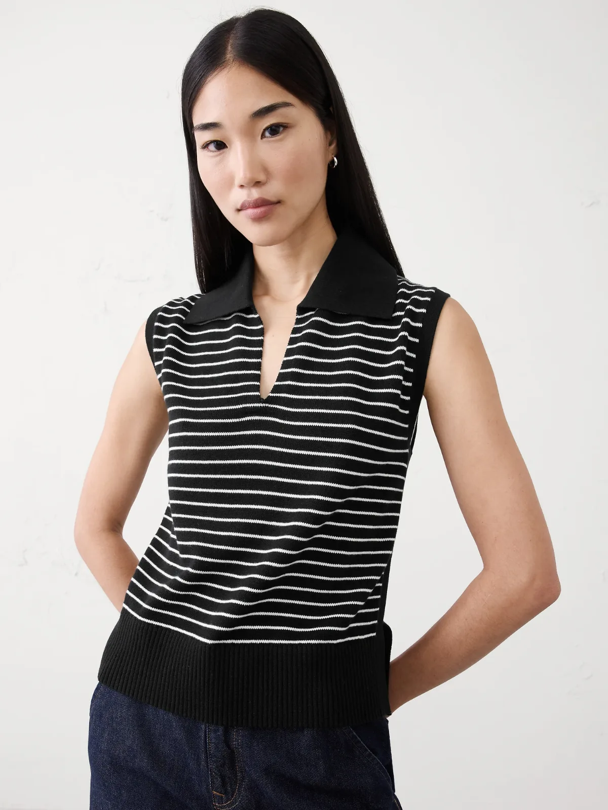 Striped Polo Sweater Tank by Banana Republic