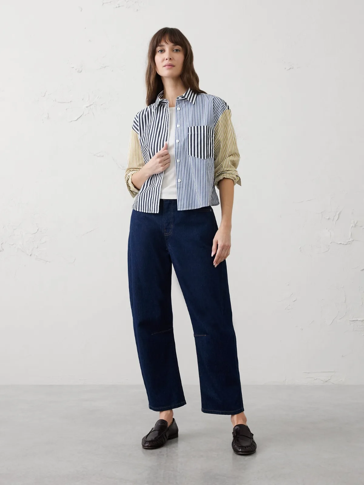 Mixed Stripes Cropped Shirt by Banana Republic