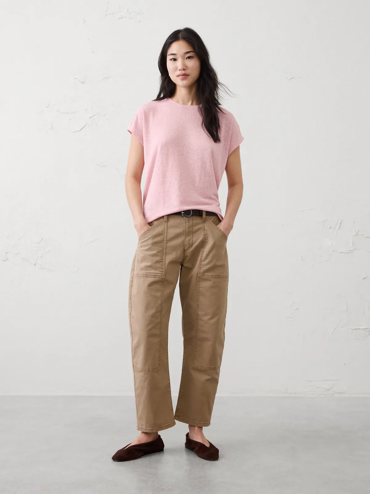 Linen-Blend Cap-Sleeve T-Shirt by Banana Republic