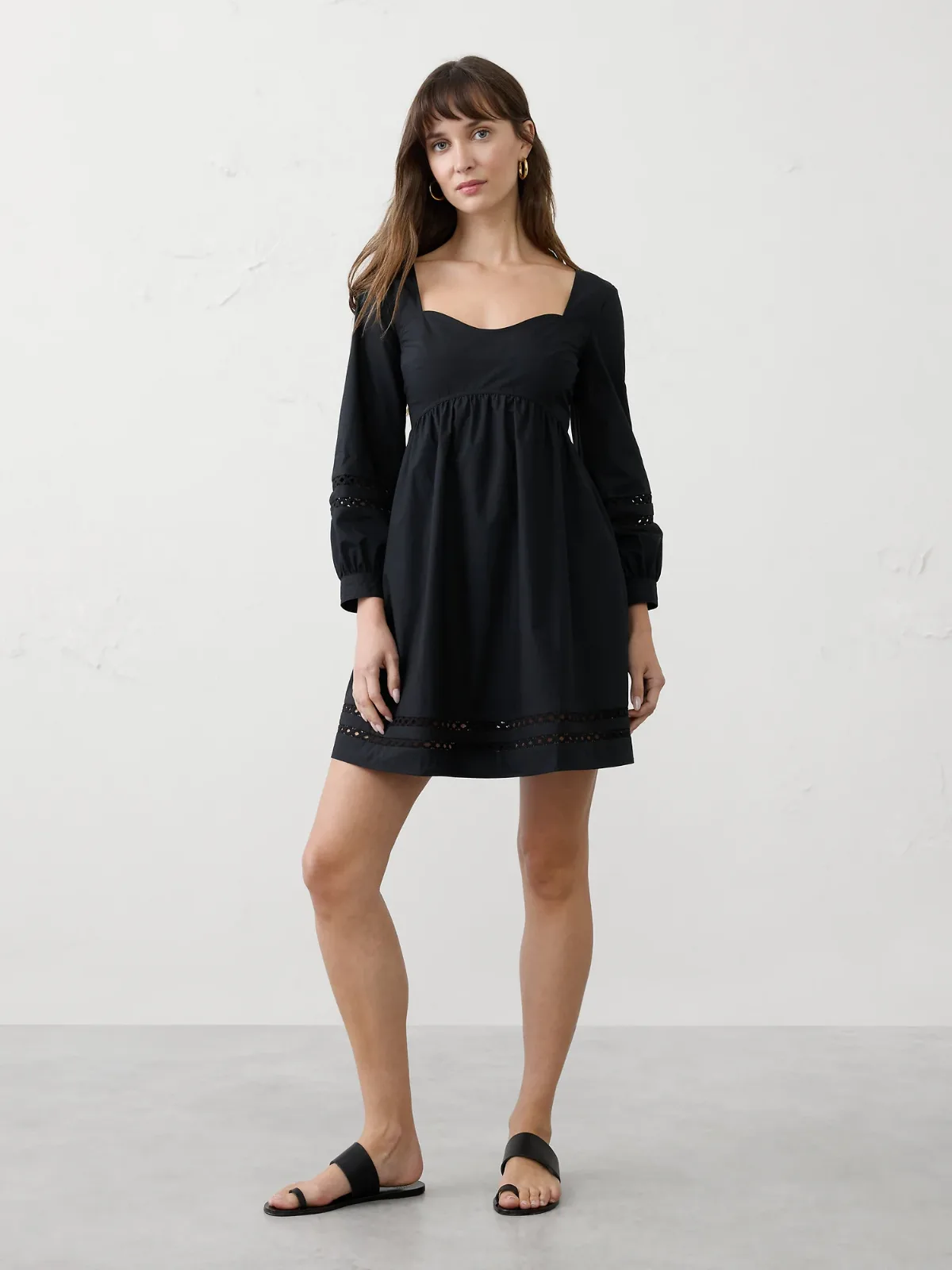 Eyelet Gathered-Waist Mini Dress
