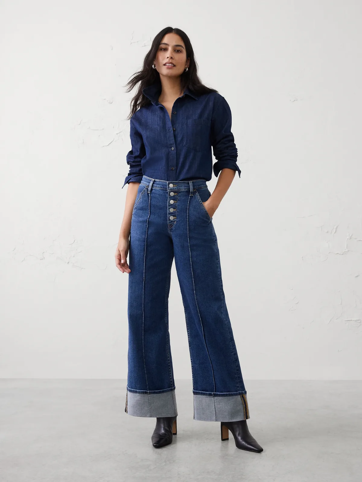 Wide-Leg High-Rise Pintuck Cuffed Jean by Banana Republic