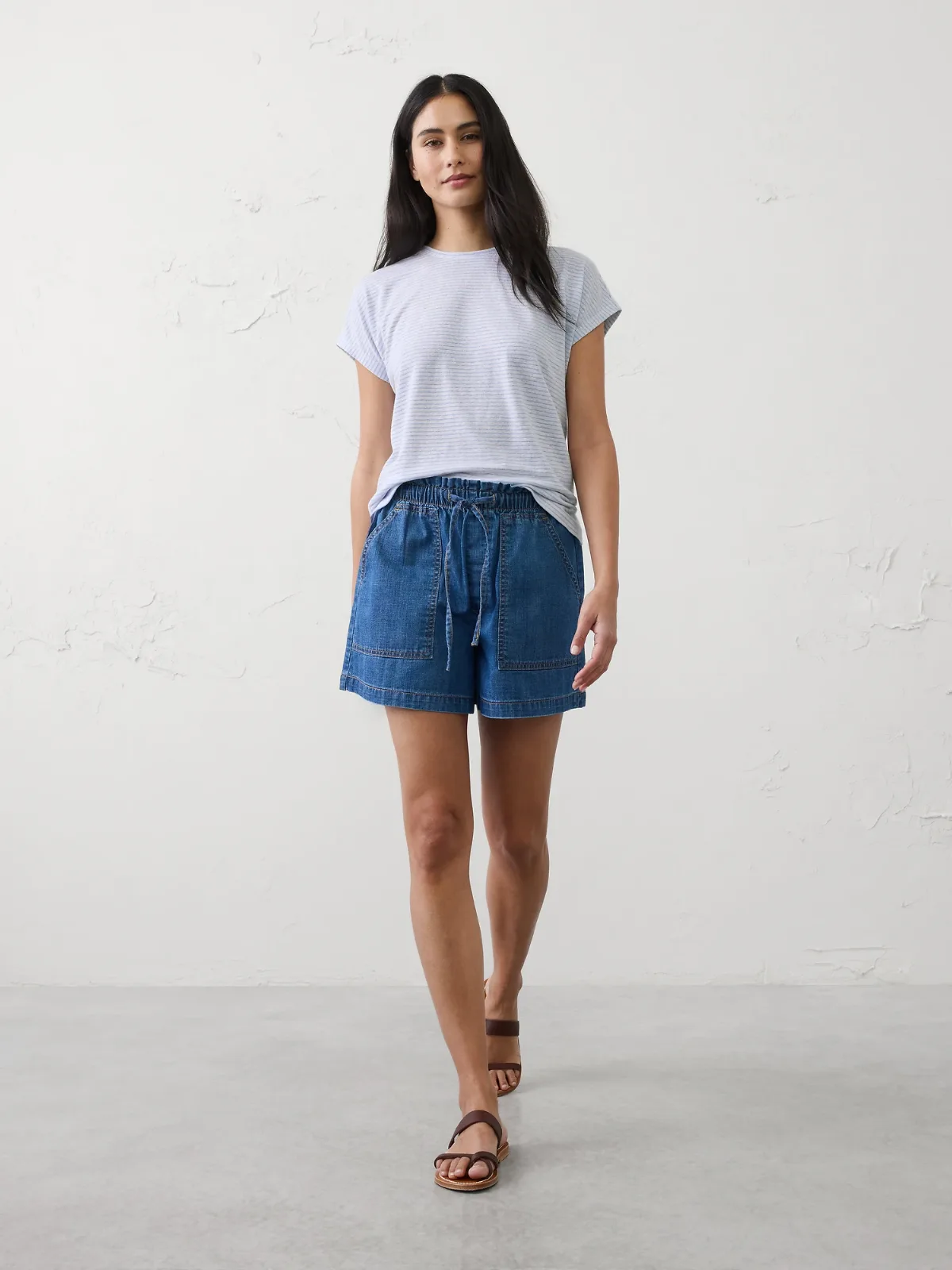 Linen-Blend Cap-Sleeve T-Shirt by Banana Republic