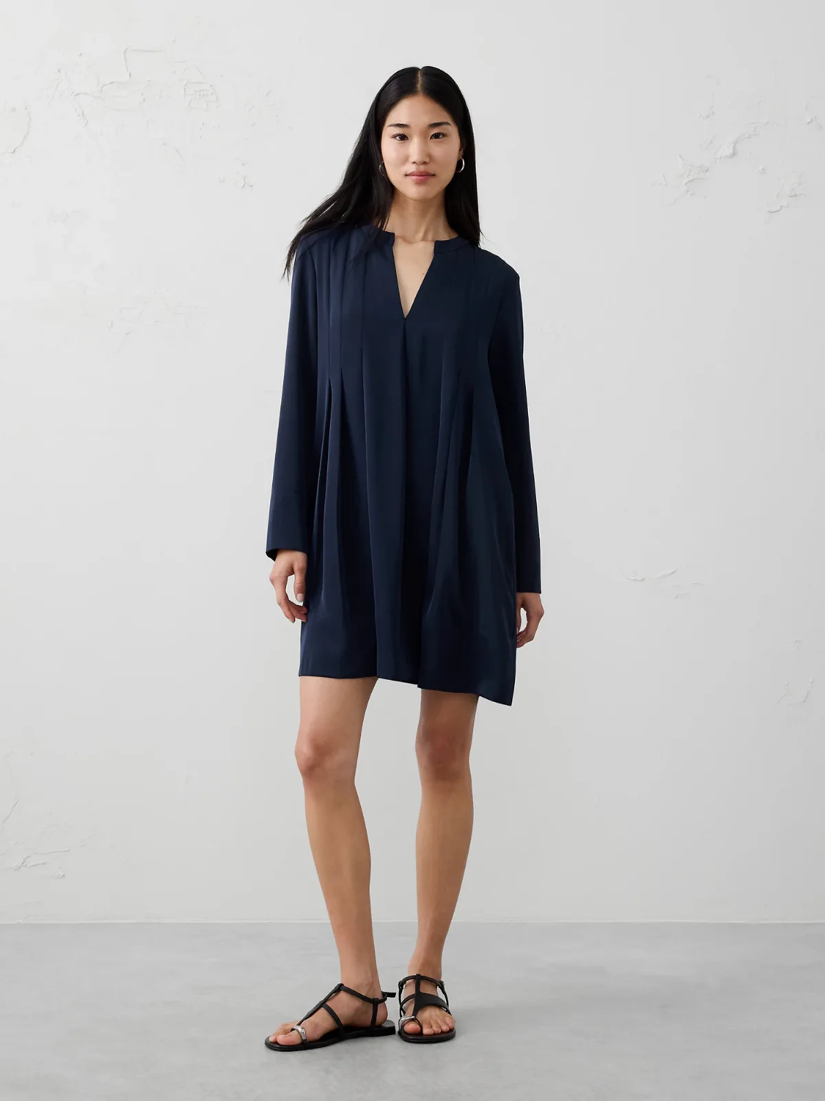 Split-Neck Swing Mini Dress