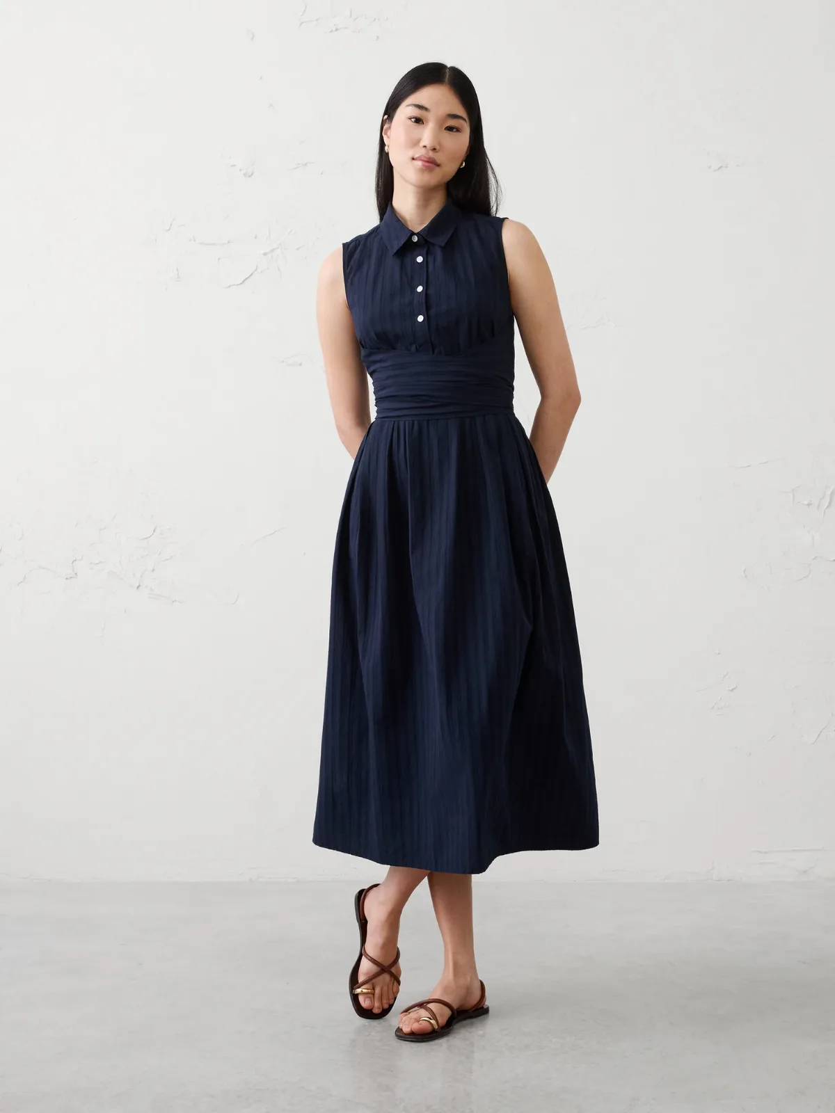 Dobby Wrapped Midi Shirtdress by Banana Republic