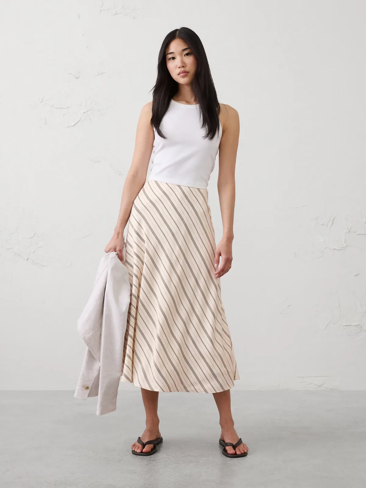 Silky Twill Bias Midi Skirt
