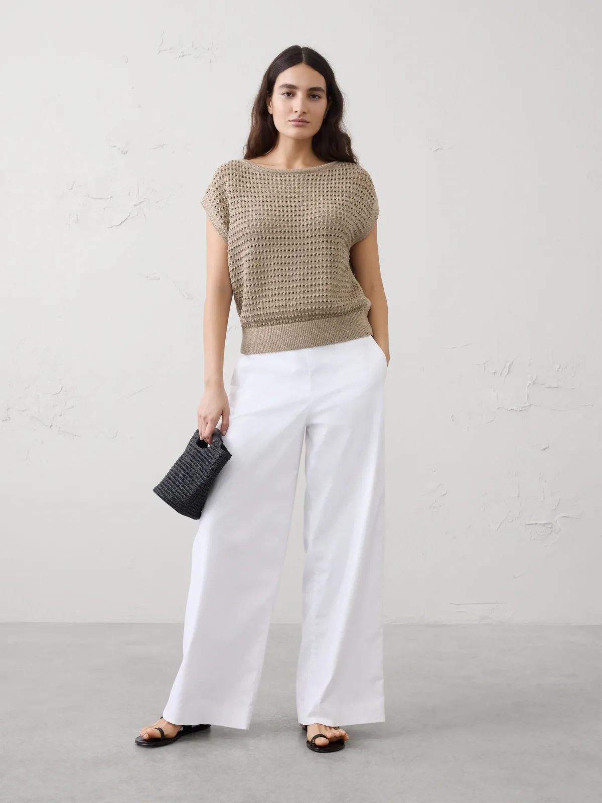 Open Stitch Dolman-Sleeve Sweater