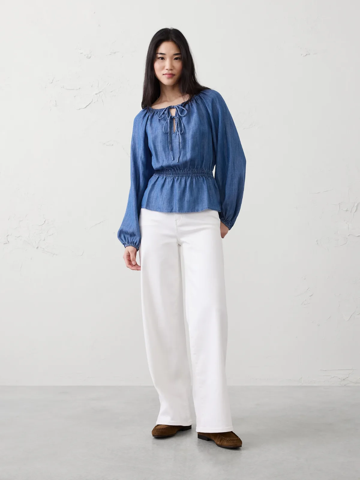 Denim Tie-Front Top by Banana Republic