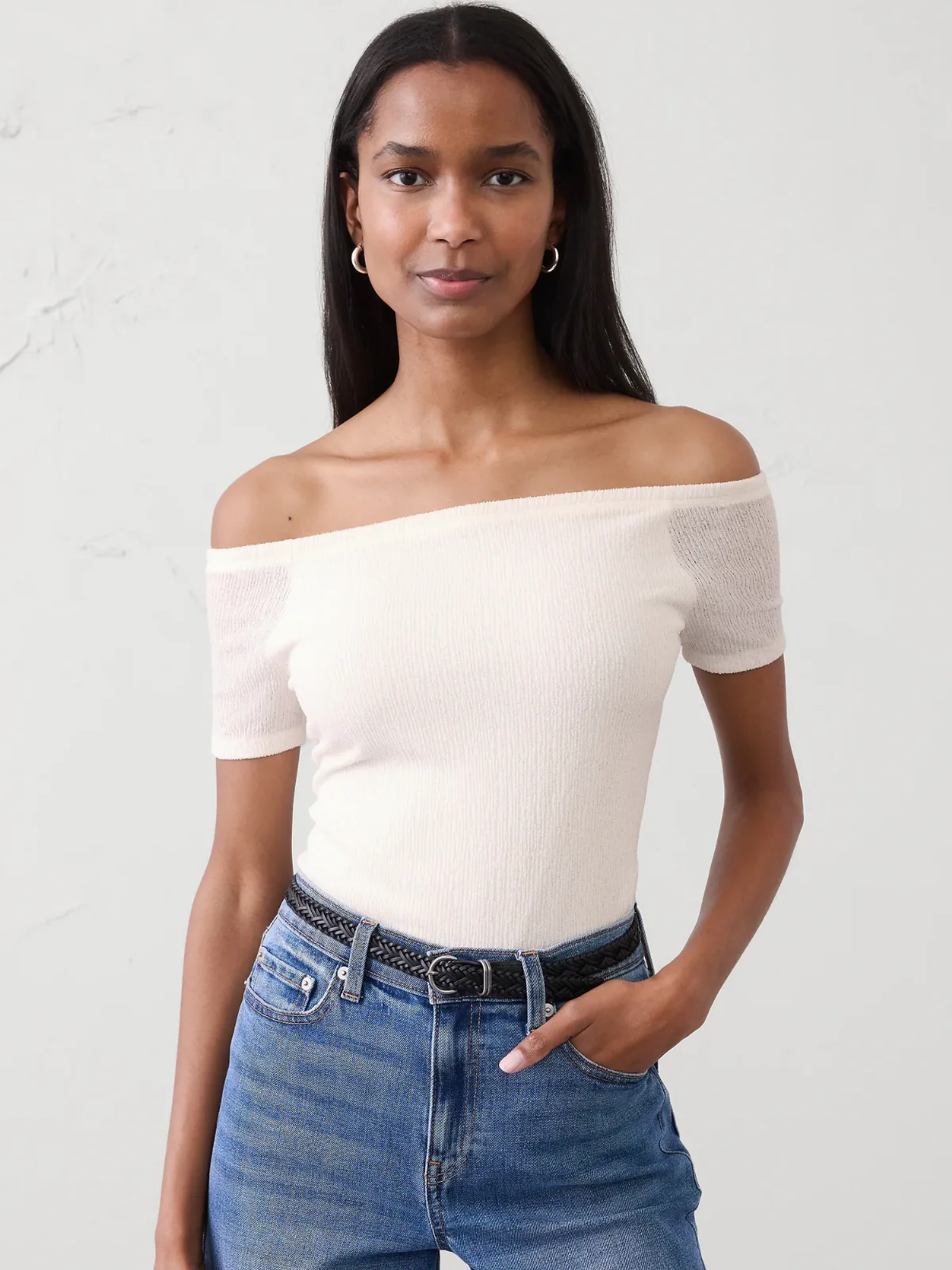 Off-Shoulder Jacquard Crinkle Top by Banana Republic