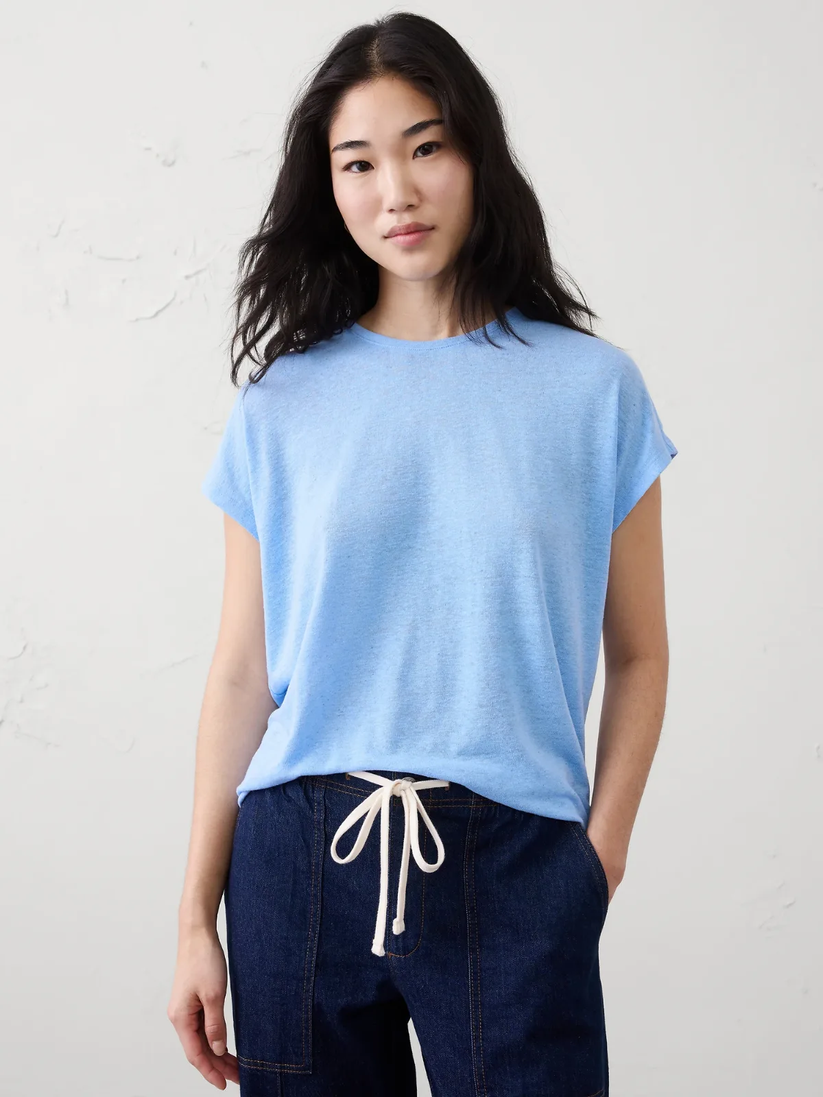 Linen-Blend Cap-Sleeve T-Shirt by Banana Republic