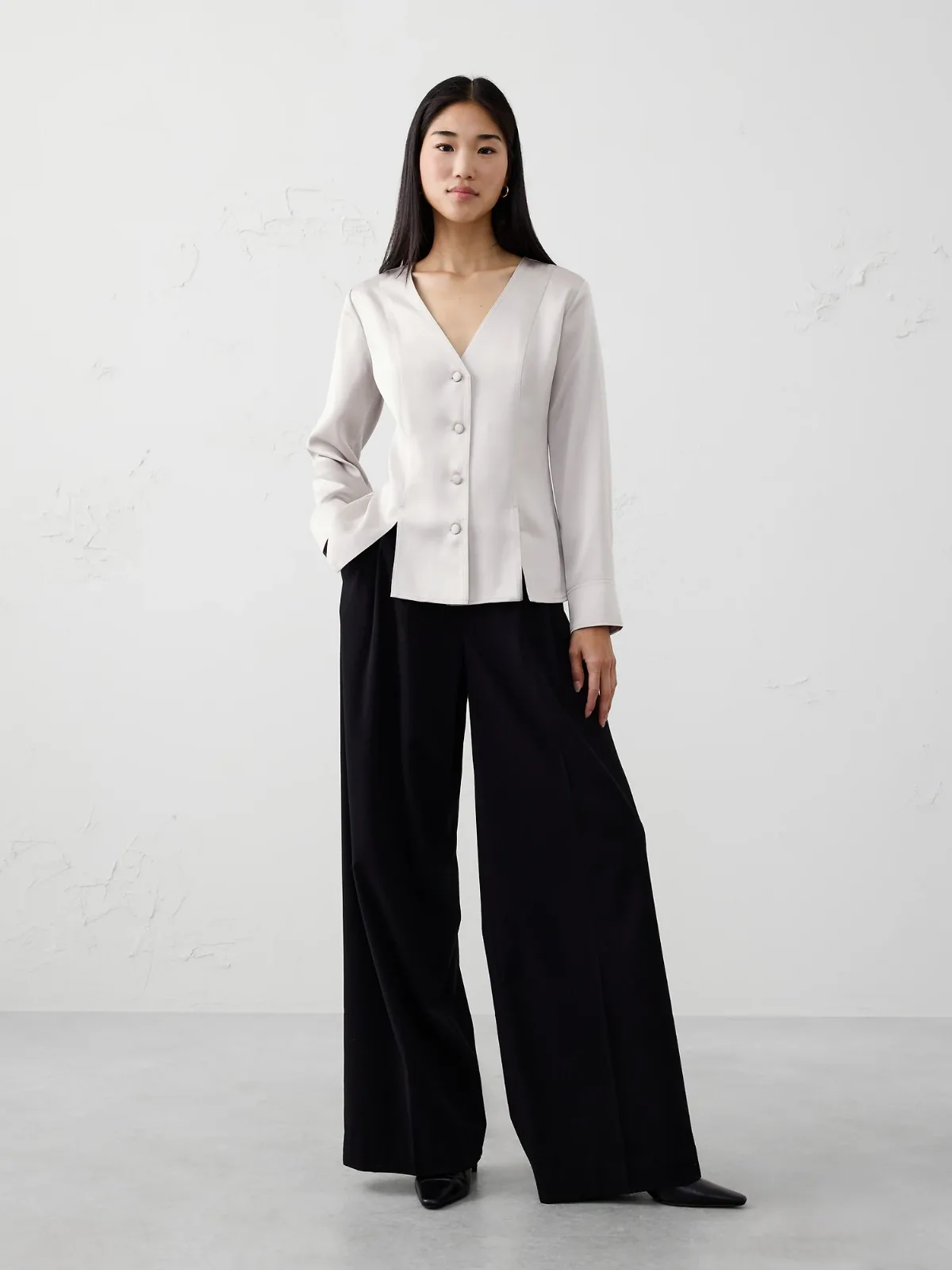 Silky Seamed Slit Blouse by Banana Republic
