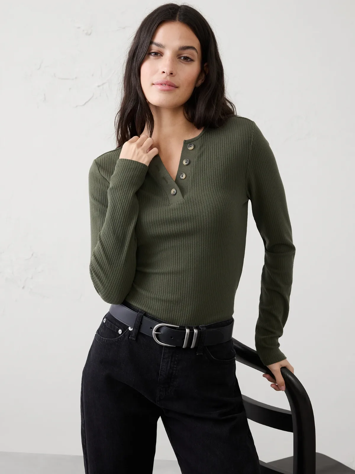 Brushed Ribbed Henley T-Shirt