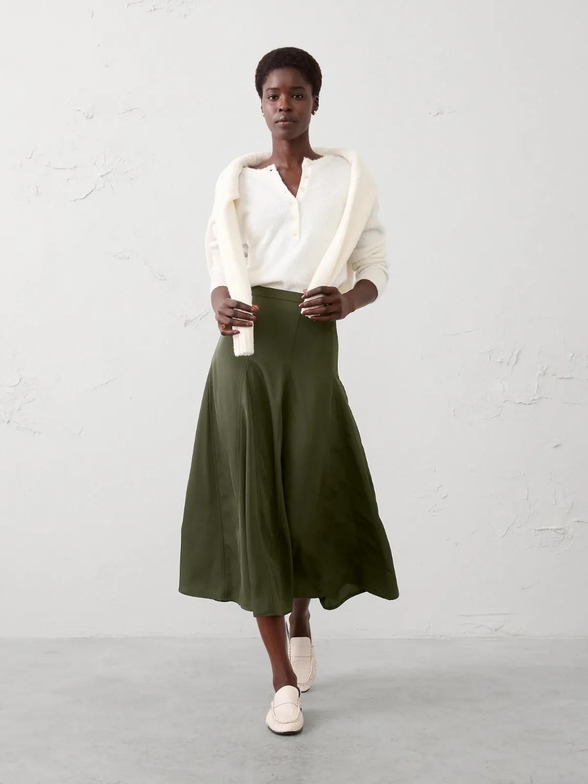 Godet Sheen Midi Skirt by Banana Republic
