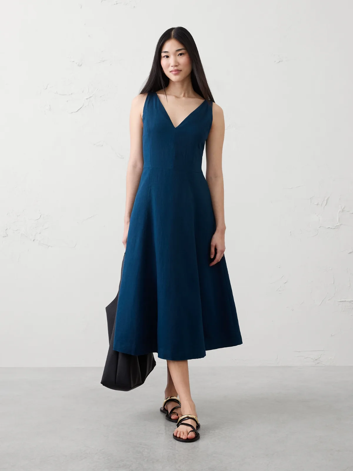 Linen-Blend Drapey Midi Dress by Banana Republic