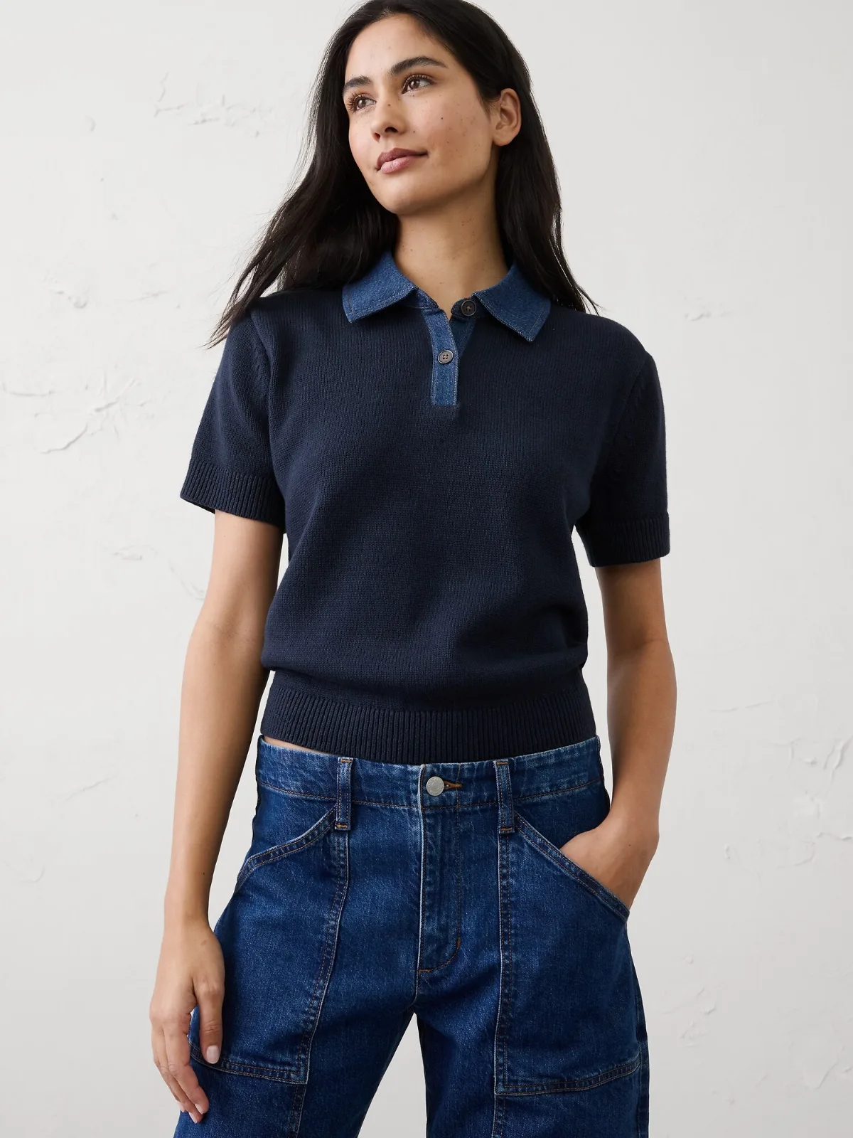 Denim Collar Sweater Polo by Banana Republic