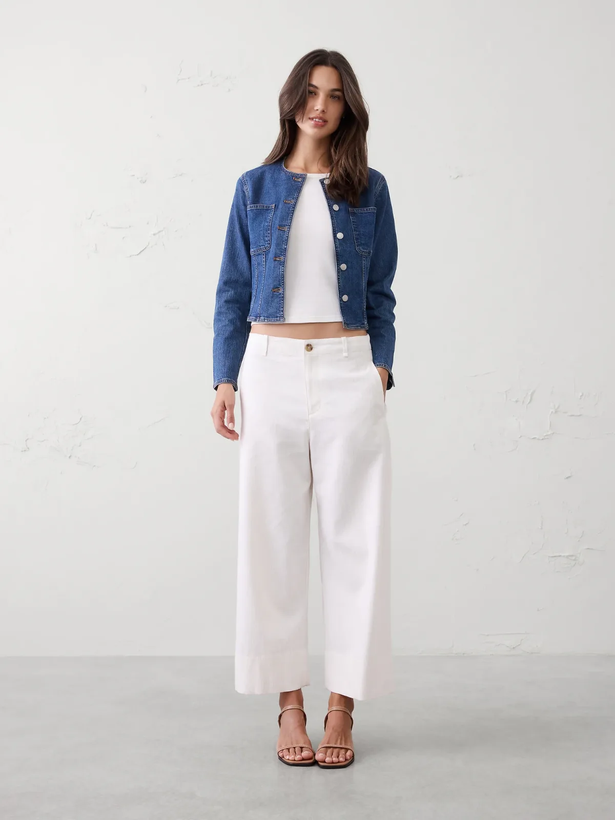 Wide-Leg High-Rise Stripe Linen-Blend Cropped Pant by Banana Republic