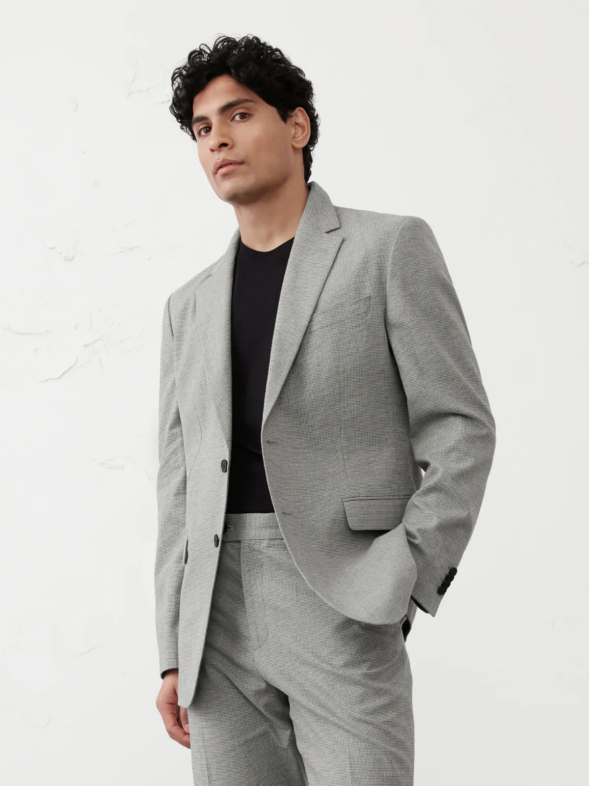 Linen-Blend Mini Houndstooth Suit Jacket by Banana Republic