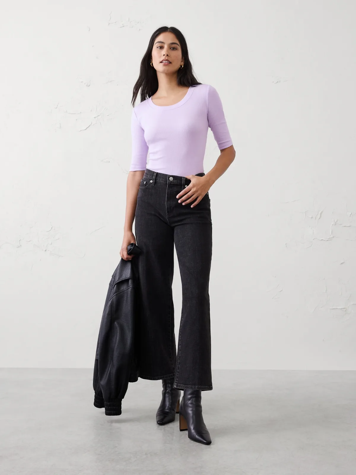 Ribbed Elbow-Sleeve T-Shirt by Banana Republic