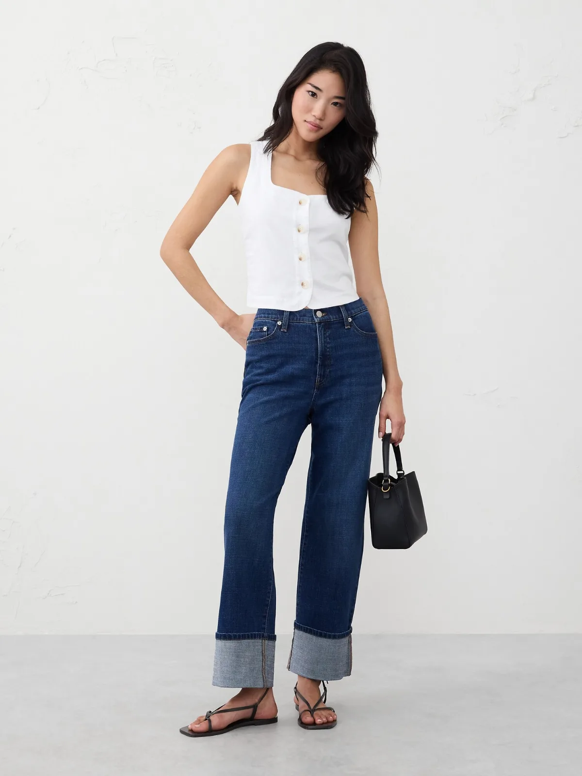 Linen-Blend Buttoned Top by Banana Republic