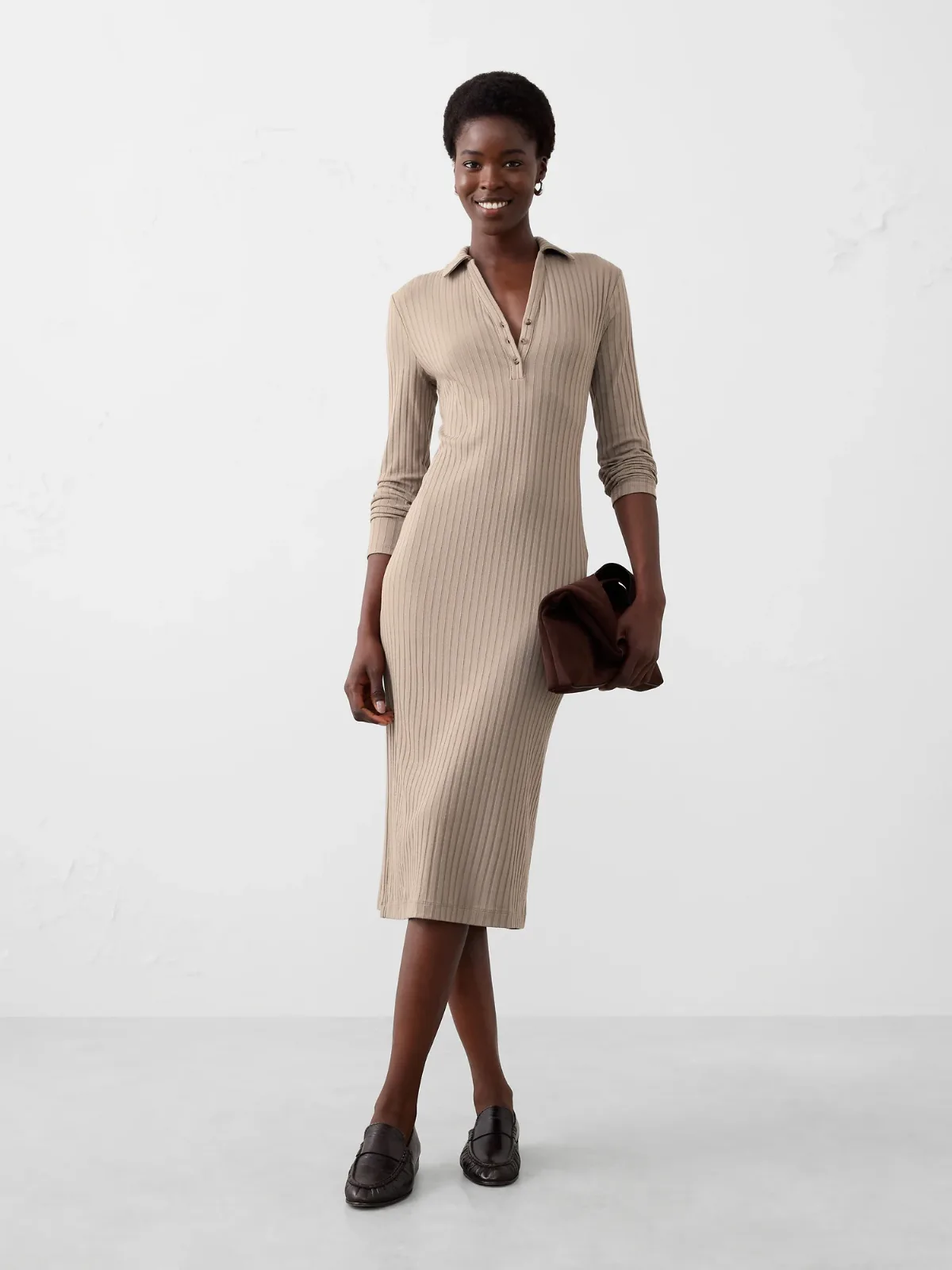 Wide-Ribbed Knit Midi Dress