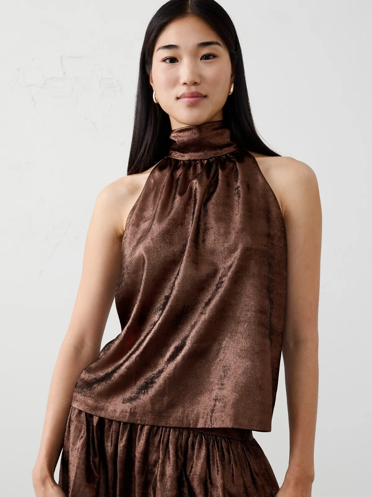 Metallic Halter Mock-Neck Top by Banana Republic