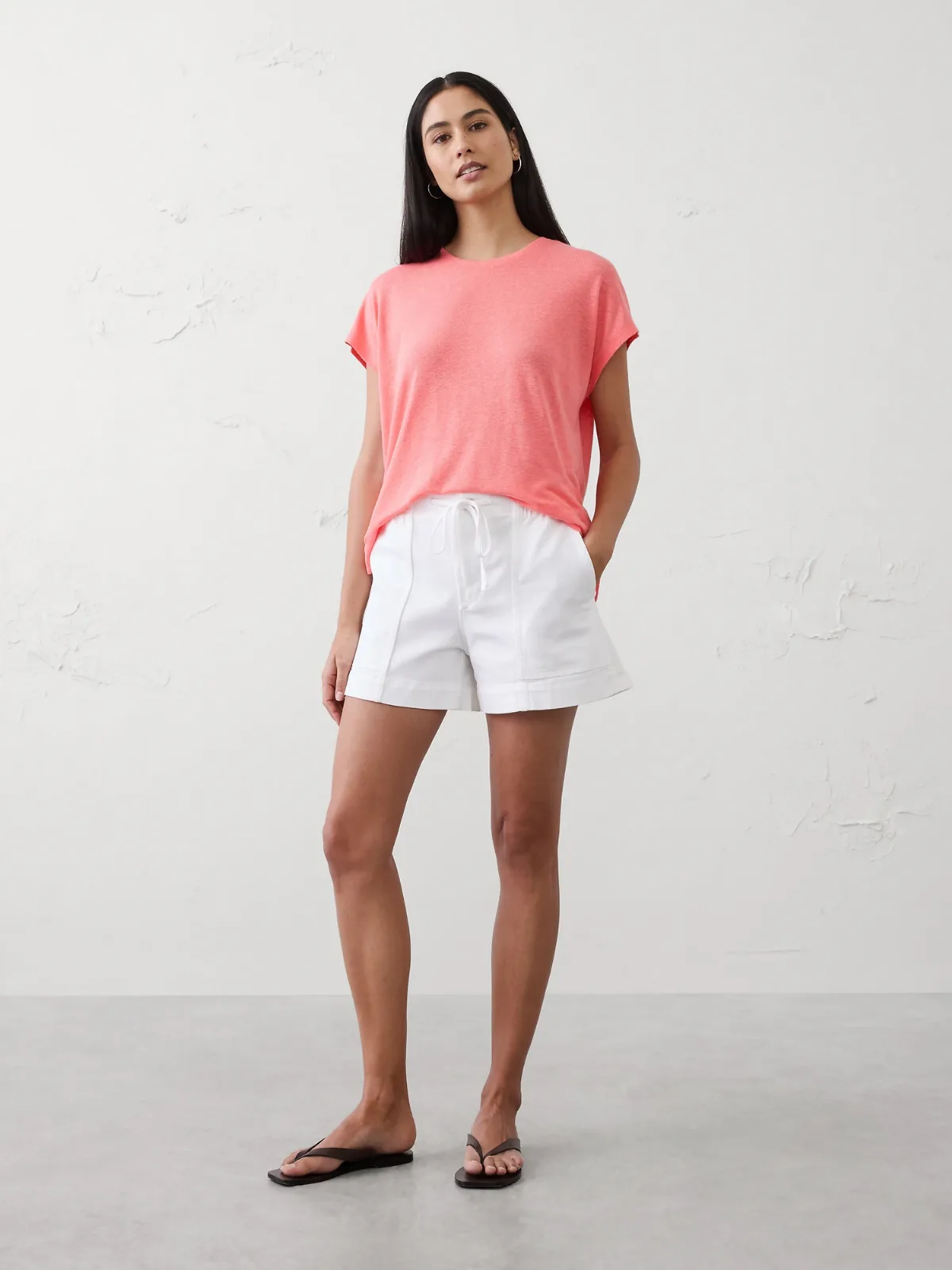 Linen-Blend Cap-Sleeve T-Shirt by Banana Republic