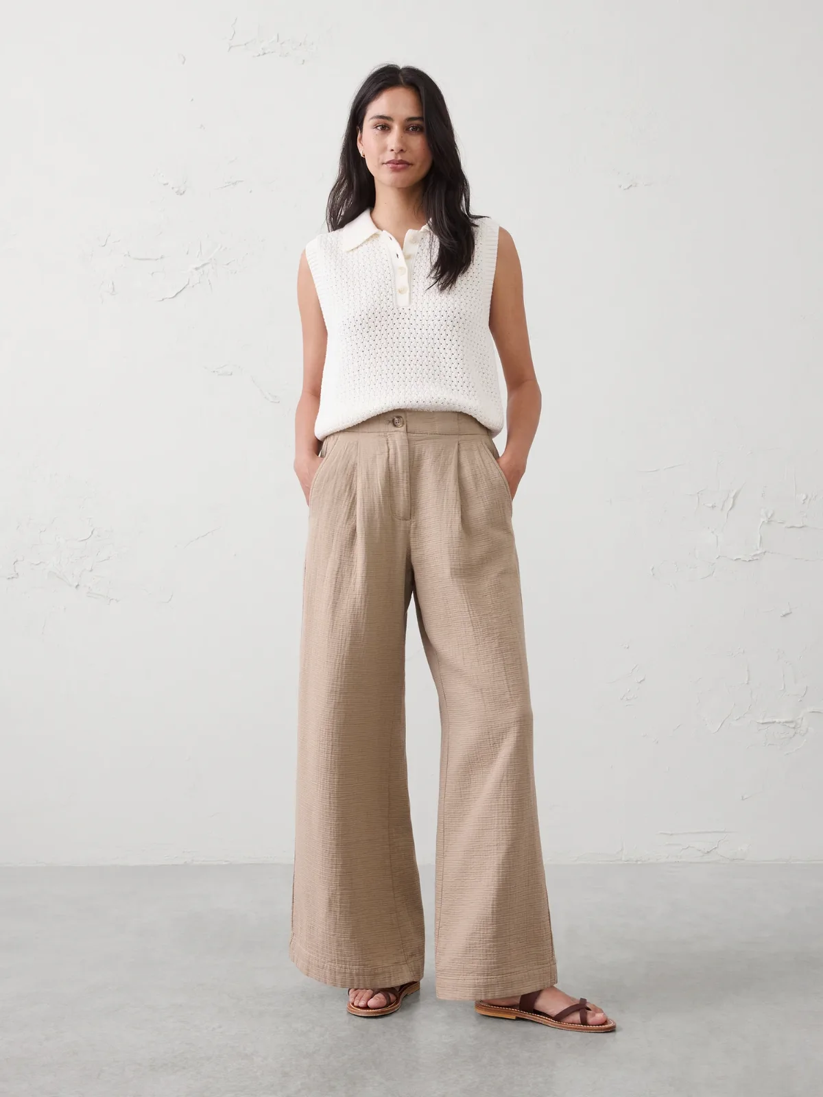 Anyday Wide-Leg High-Rise Gauze Pleated Trouser by Banana Republic