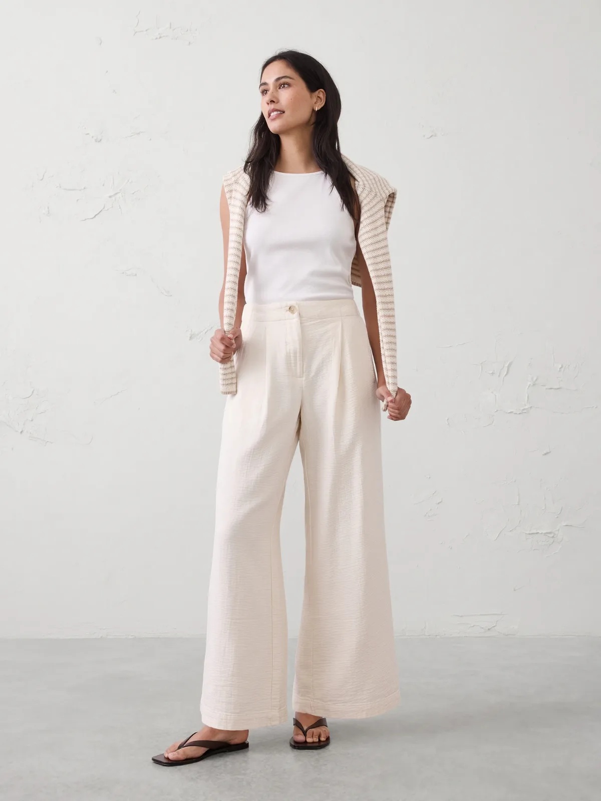 Anyday Wide-Leg High-Rise Gauze Pleated Trouser