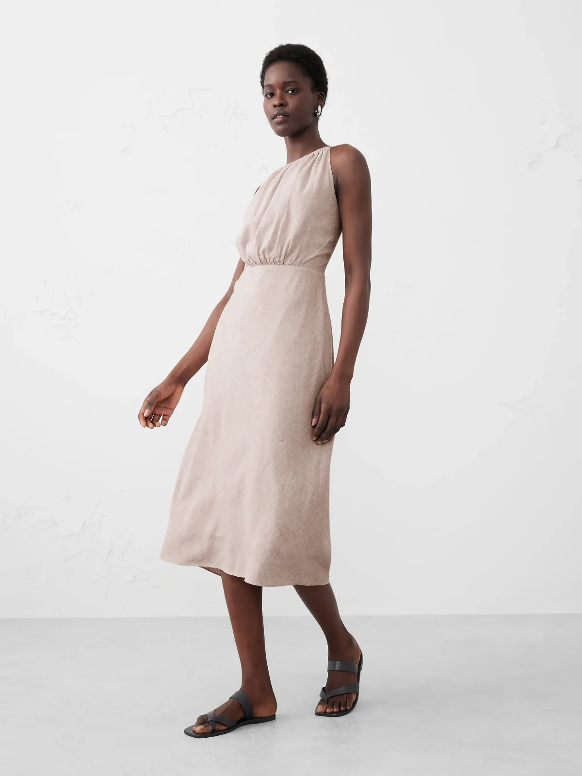 Linen-Blend High-Neck Midi Dress by Banana Republic