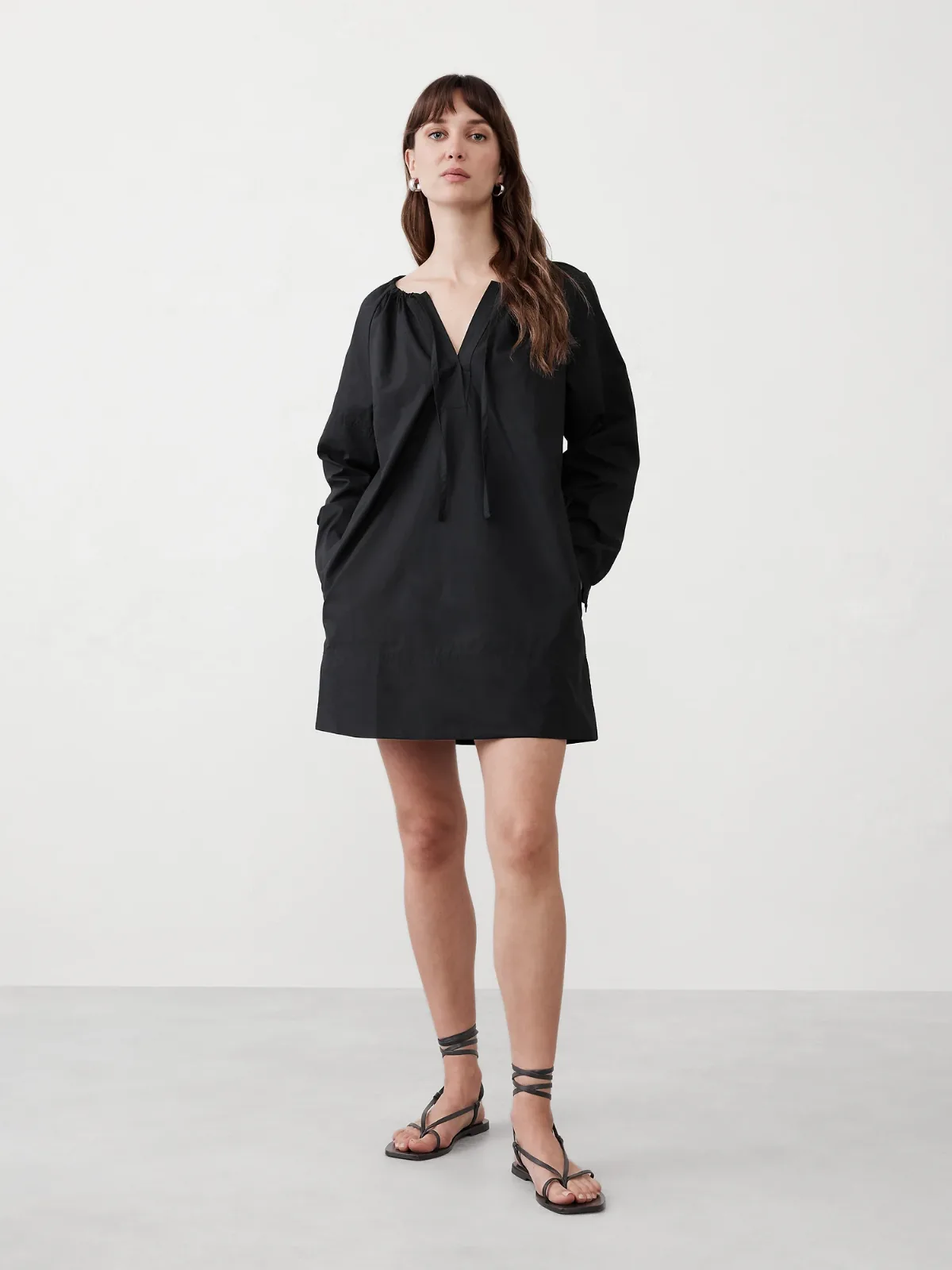 Tie-Neck Poplin Mini Dress by Banana Republic