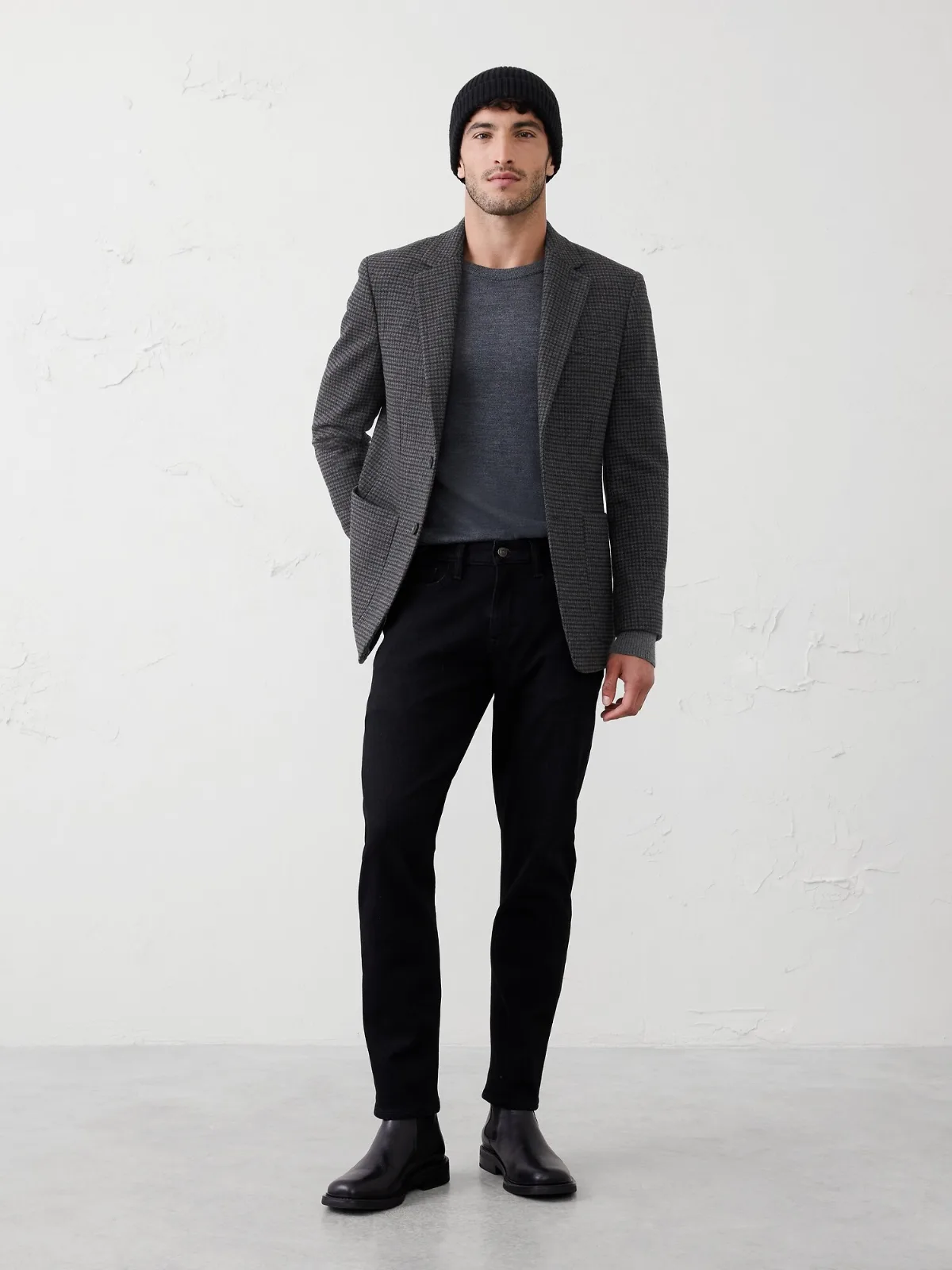 Tailored-Fit Wool-Blend Houndstooth Jacket by Banana Republic