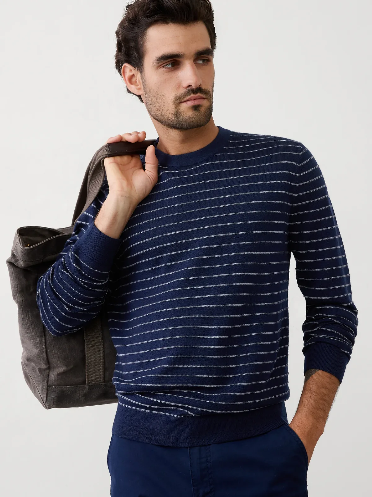 Merino Wool Textured Striped Sweater by Banana Republic
