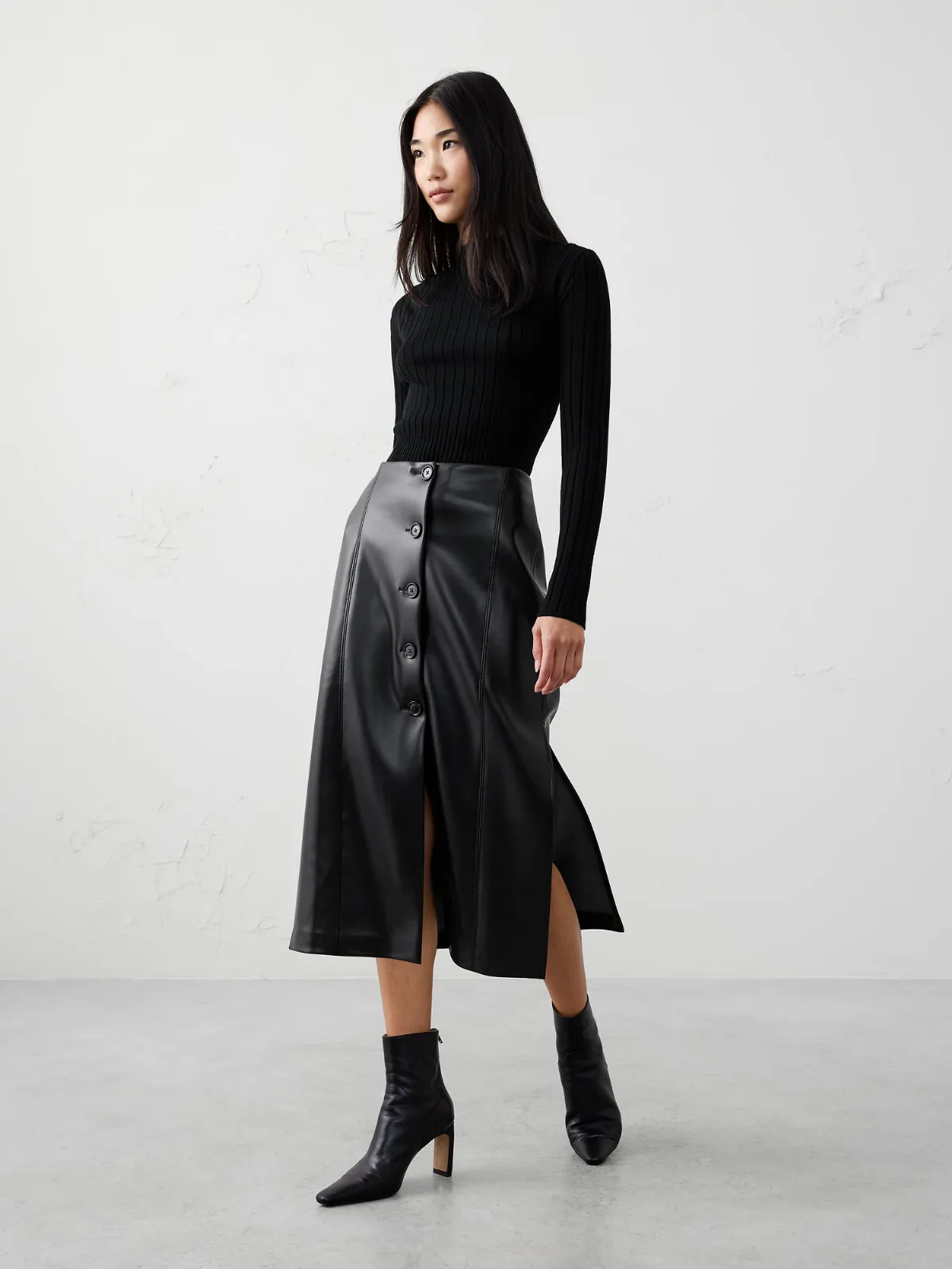 Vegan Leather Midi Skirt