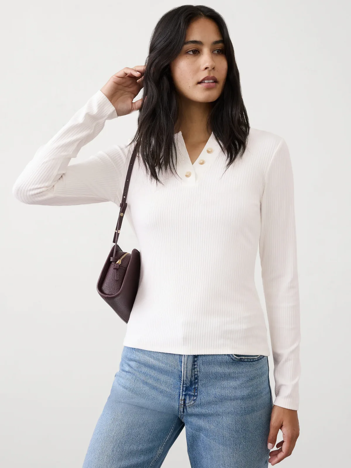 Brushed Ribbed Henley T-Shirt by Banana Republic