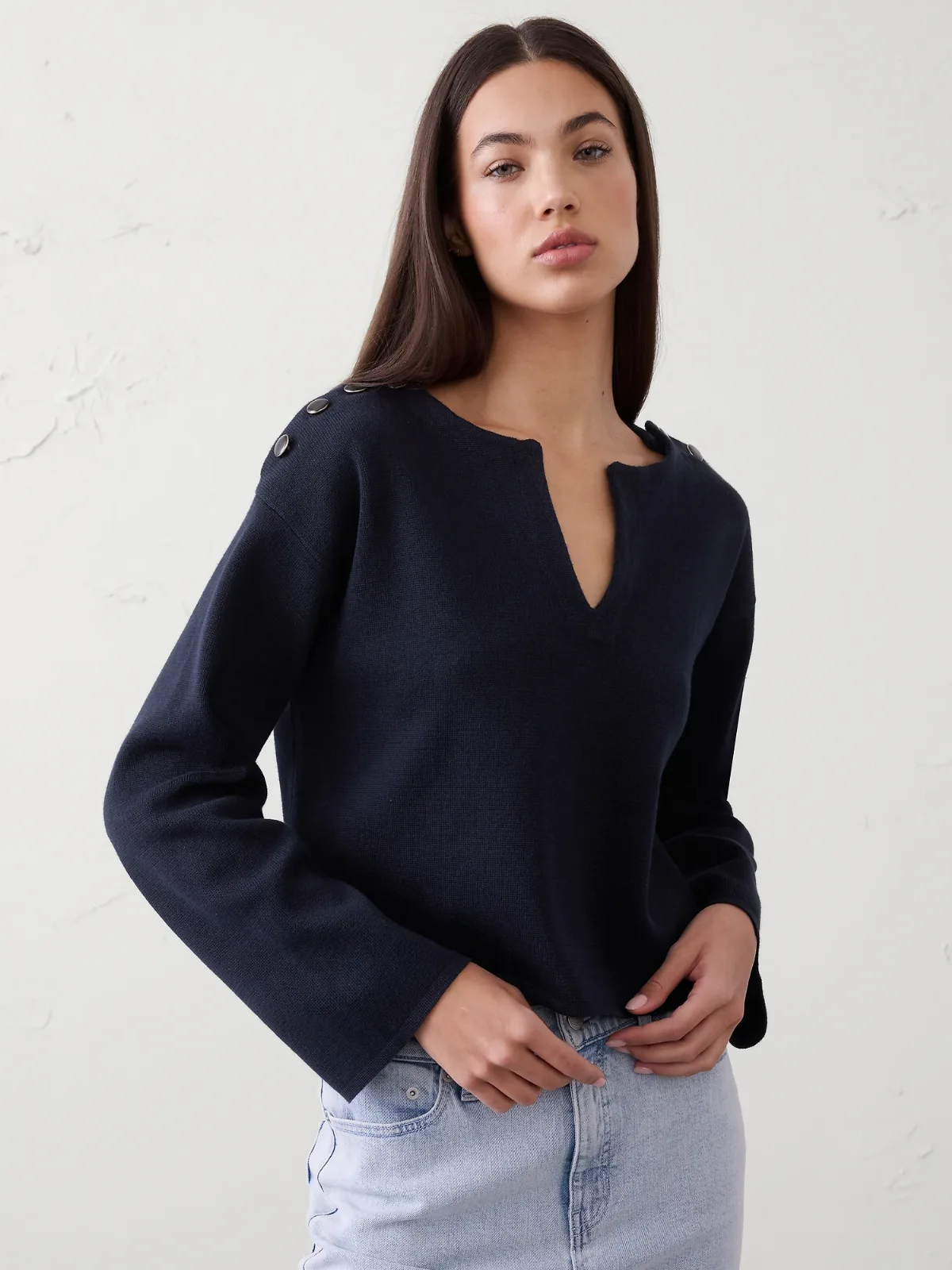 Button Notch-Neck Sweater by Banana Republic