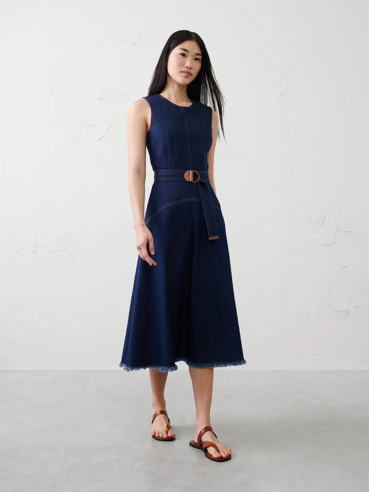 Denim Belted Midi Dress