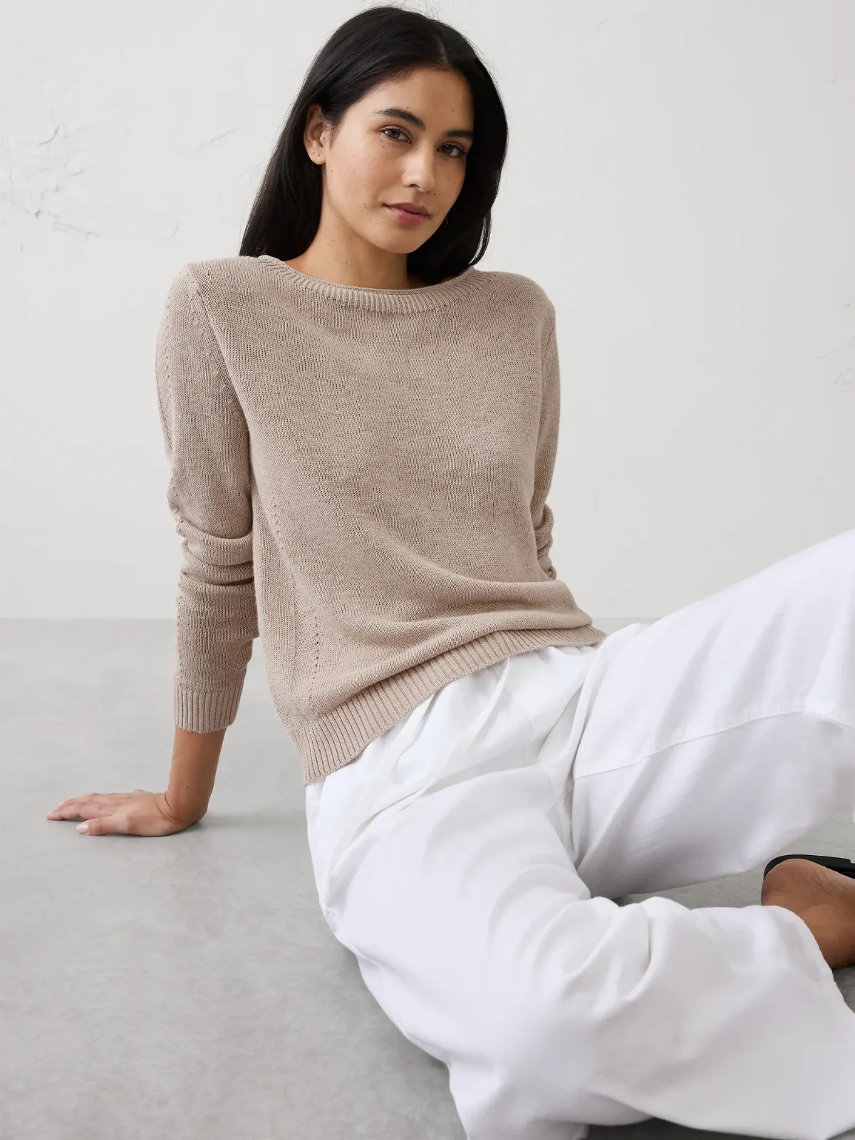 Ramie-Cotton Pointelle Sweater