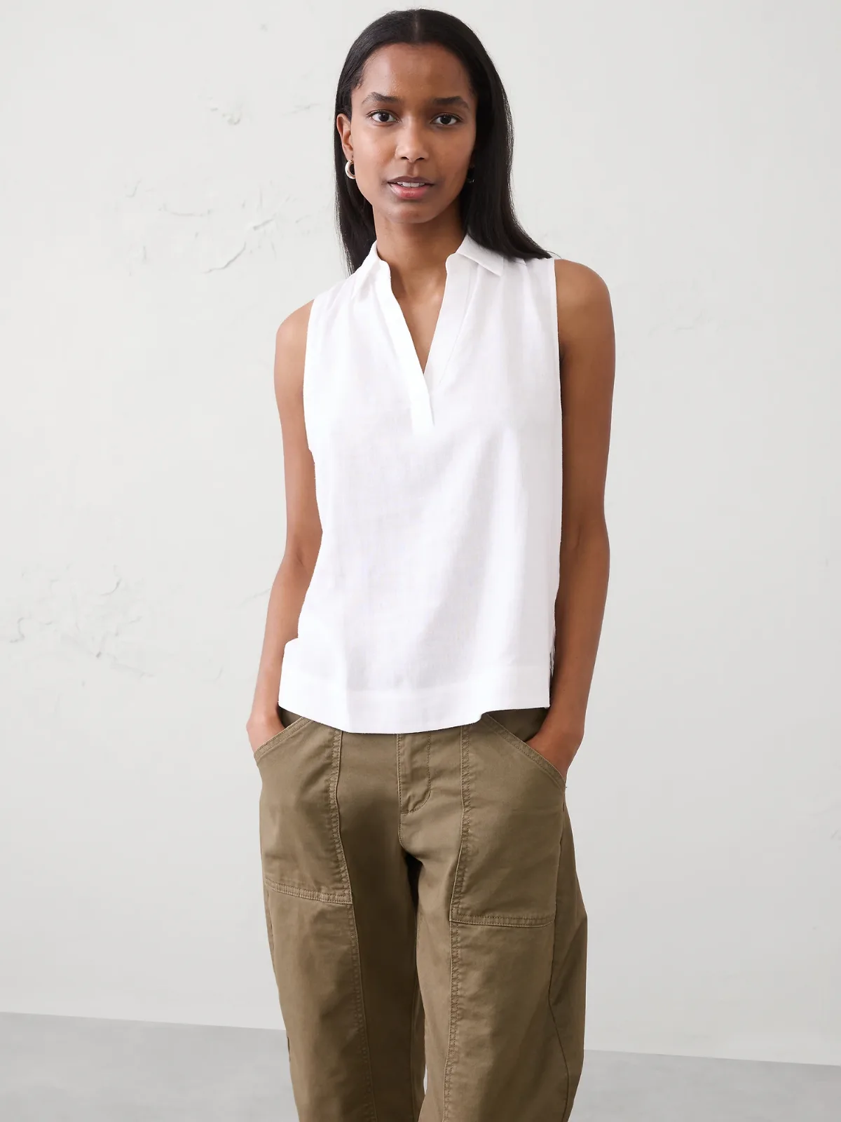 Linen-Blend Popover Top by Banana Republic