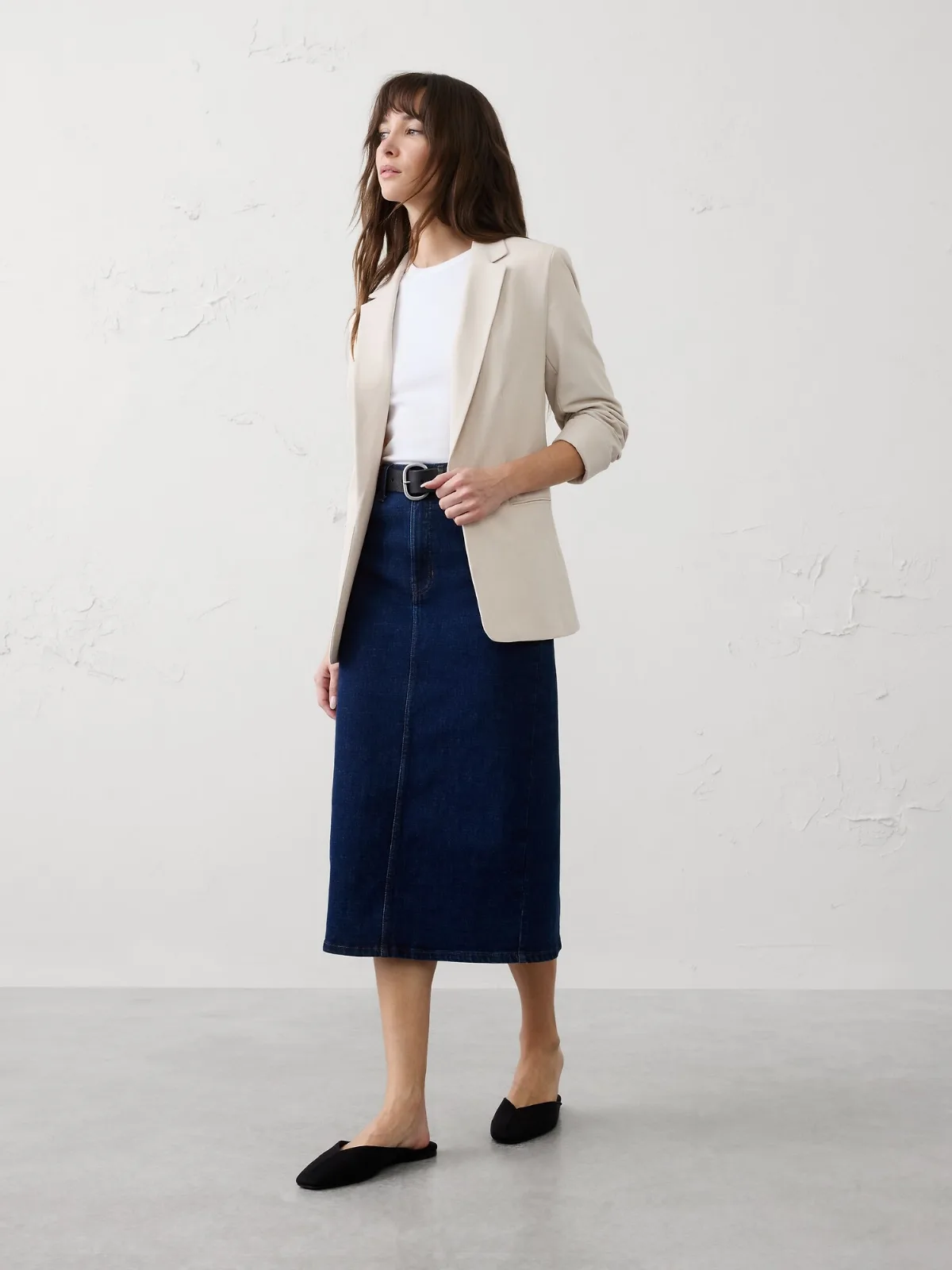 Sculpted Stretch Ruched-Sleeve Blazer by Banana Republic