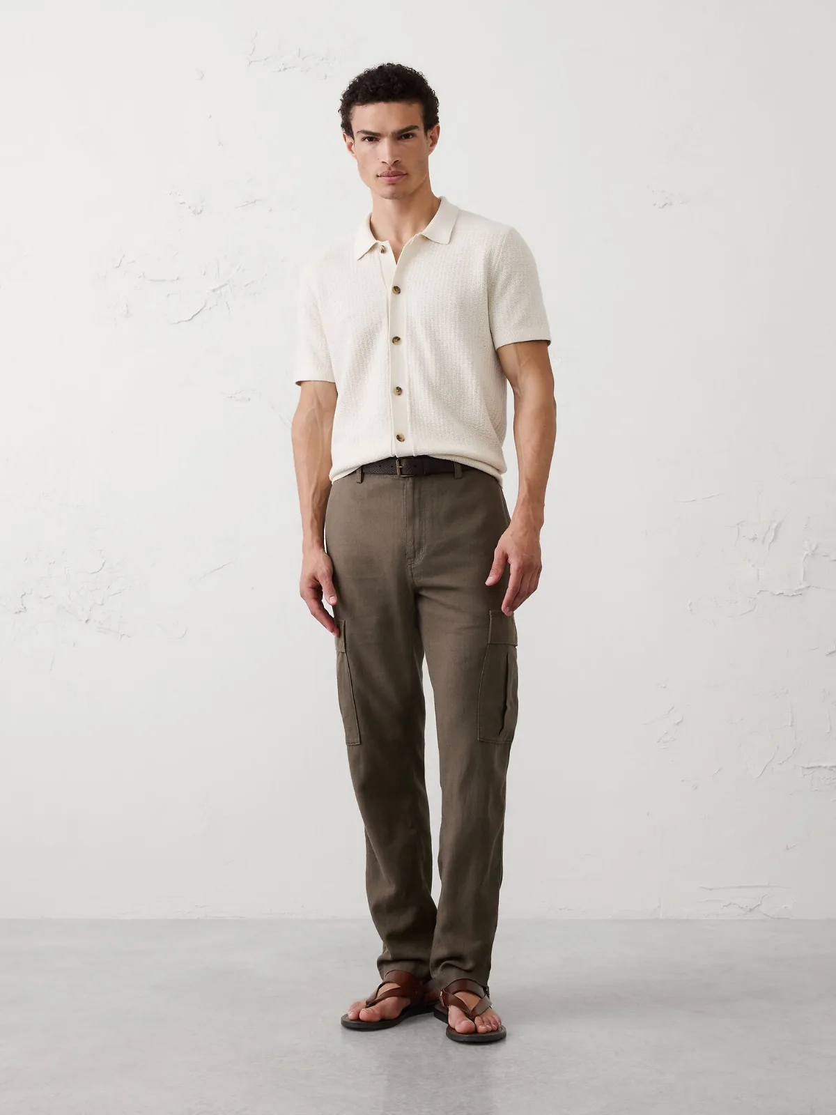 Slim-Straight Linen-Blend Cargos by Banana Republic